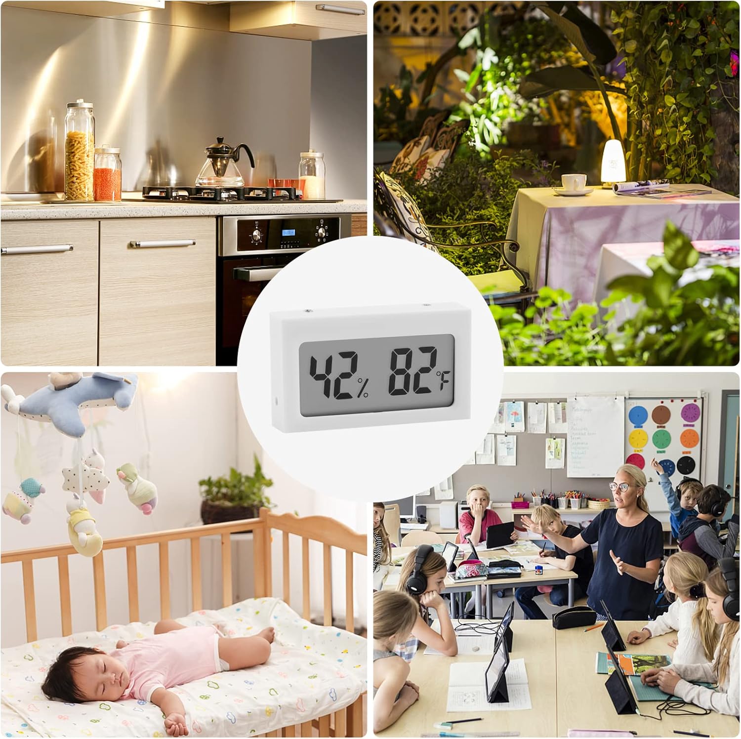 Monitor Digital Indoor Hygrometer with LCD Display Temperature Gauge Humidity Meter for Home or Greenhouse (White, 4 Pack)