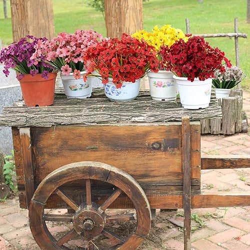 Miniatura 7 de VAIZIQ Flores artificiales de otoño para exteriores, 12 racimos de plantas y flores para exteriores, resistentes a los rayos UV, flores falsas que