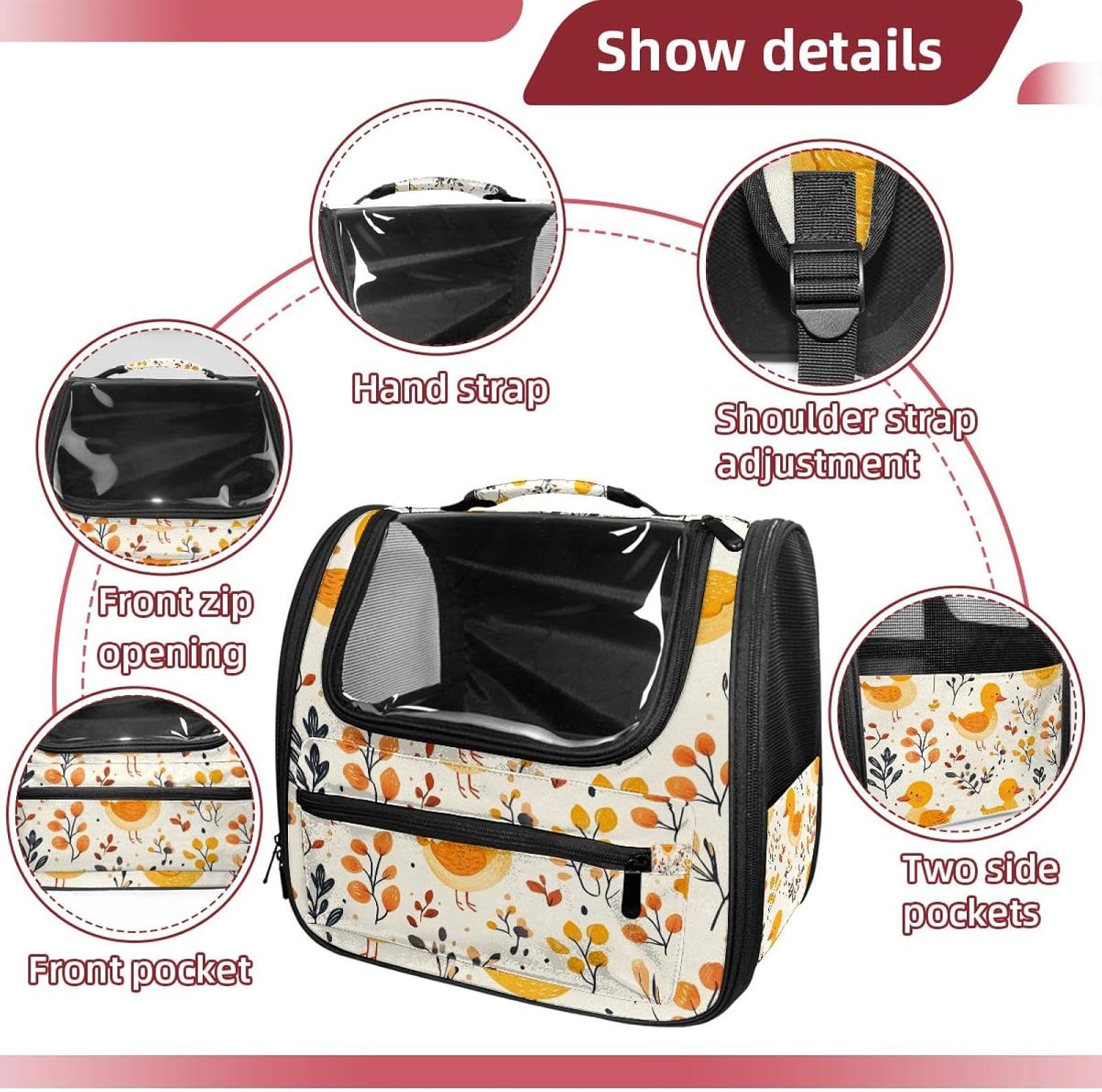 Cute Bright Yellow Ducks (34) Pet Carrier Soft Sided Carrier for Small Medium Cats Dogs