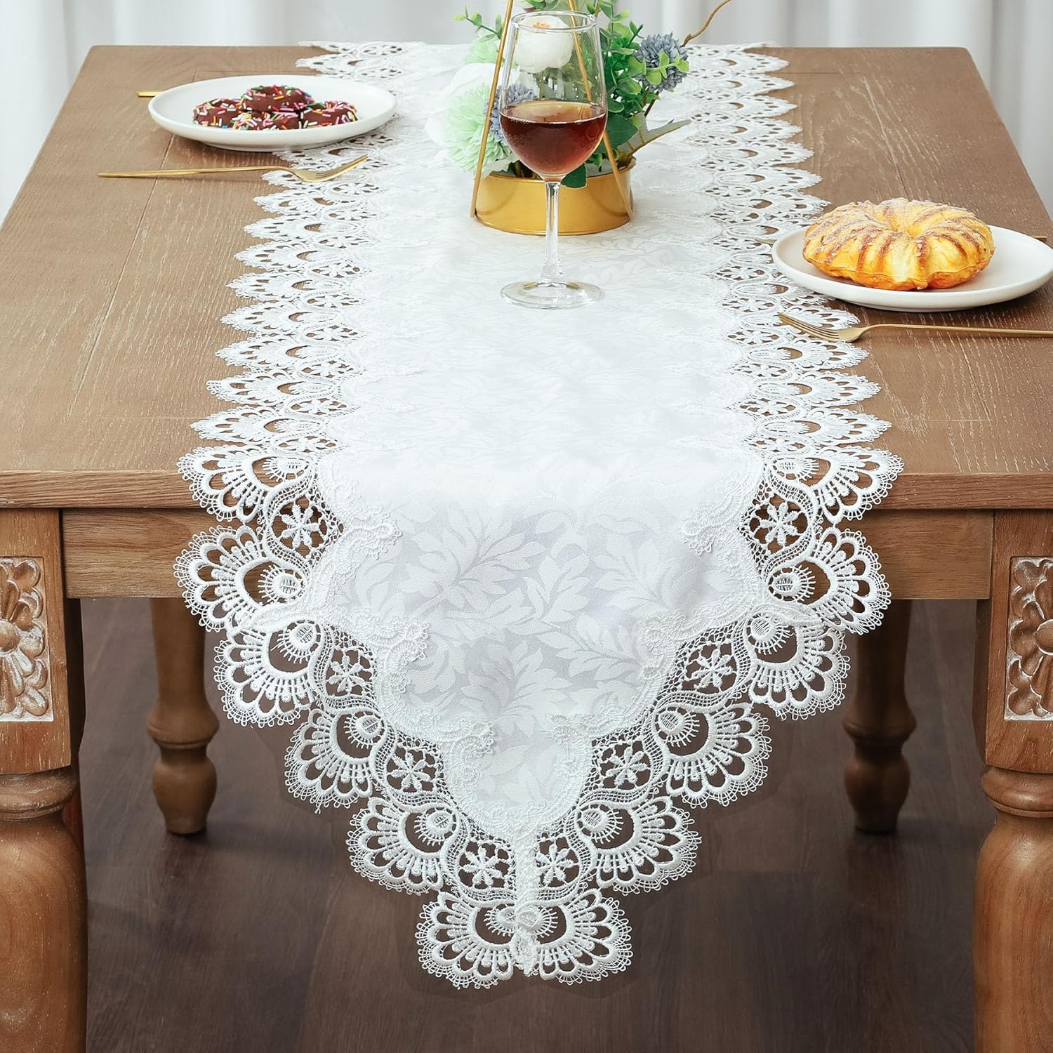 OOKSEN Lace Table Runner, Rectangle Fall White Table
