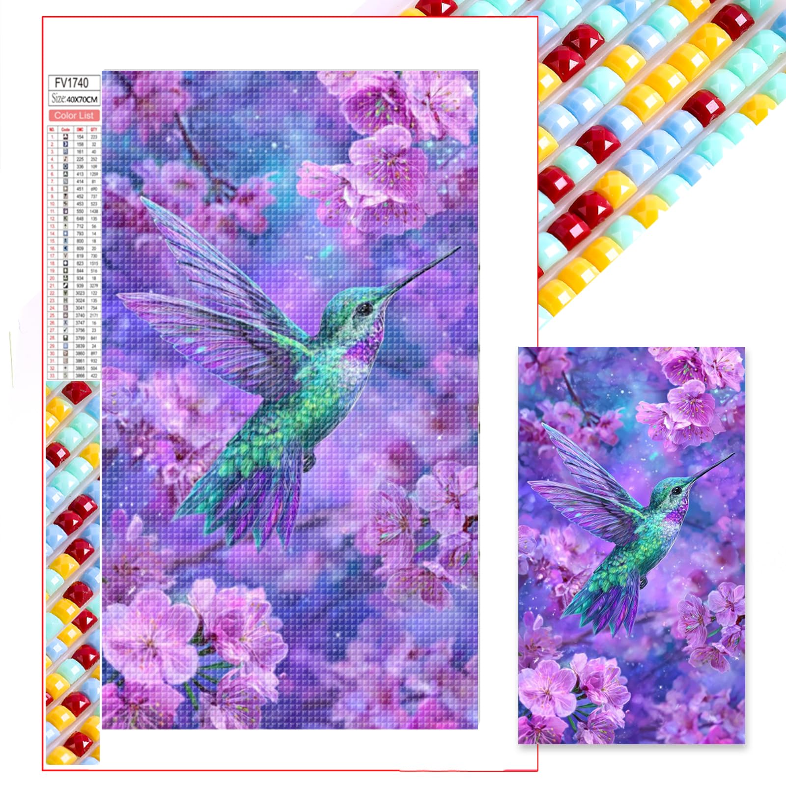Poetrydraw Hummingbird1 Hummingbird 5D Diy Square Full Drill Diamond Art Painting Kits Home Decor 40X70cm (Hummingbird1)