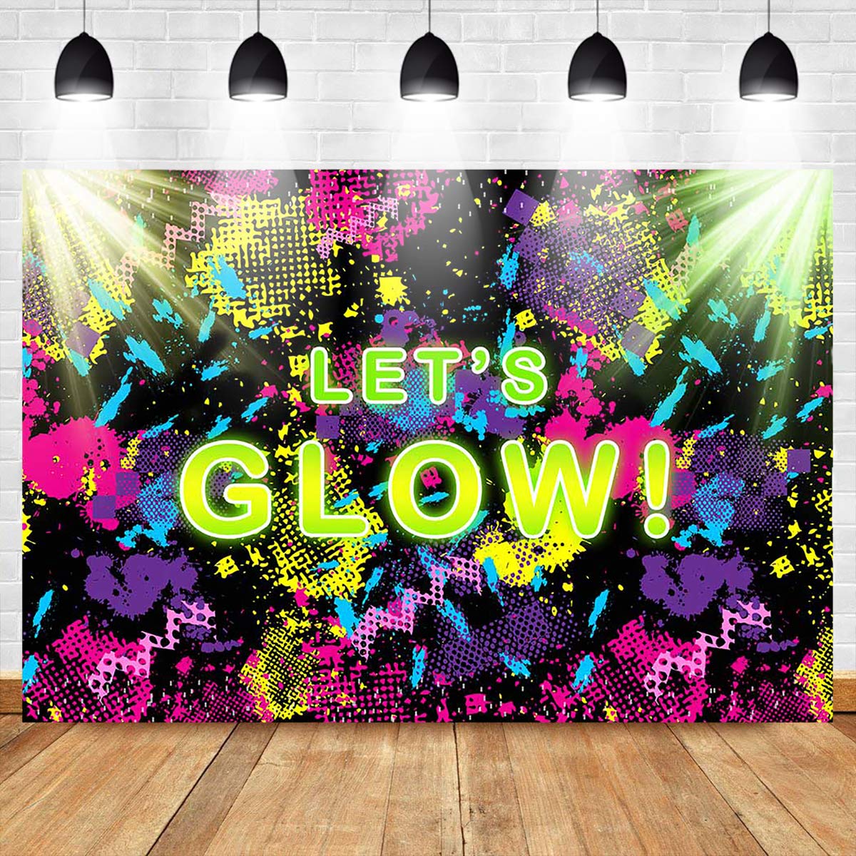 Mocsicka Glow Neon Party Backdrop 7x5ft Let's Glow Splatter Photography