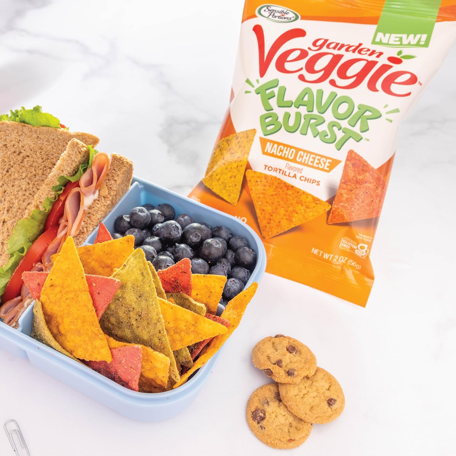 Sensible Portions Garden Veggie Flavor Burst Tortilla Chips, Nacho, 2 Oz (Pack of 12)