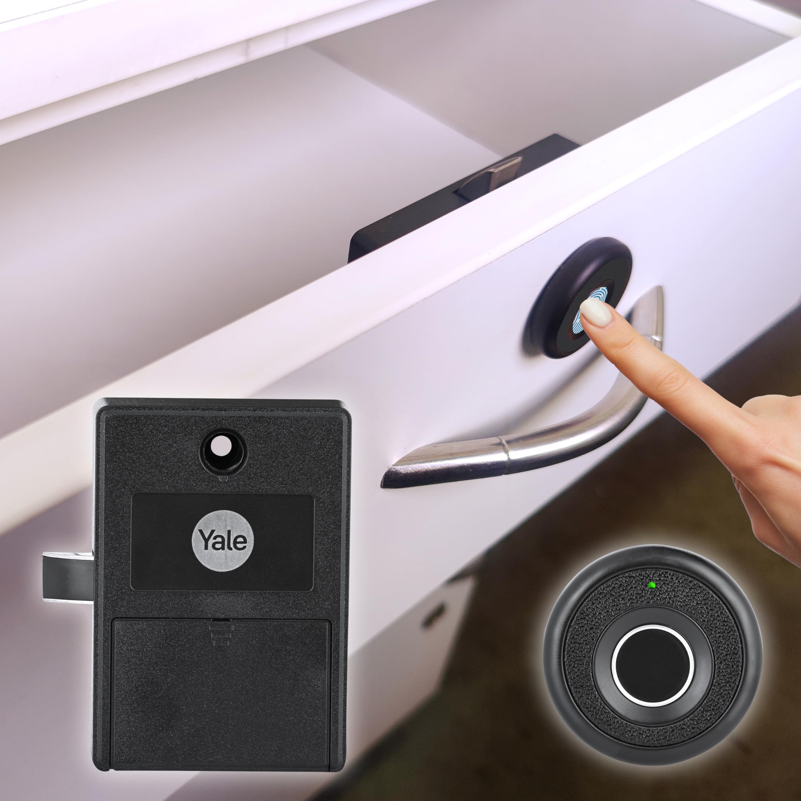 Yale Premium Fingerprint|Biometric Wardrobe Lock for Cabinets, Wardrobe & Almirah for Home & Office | Finish- Black | Material - Zinc