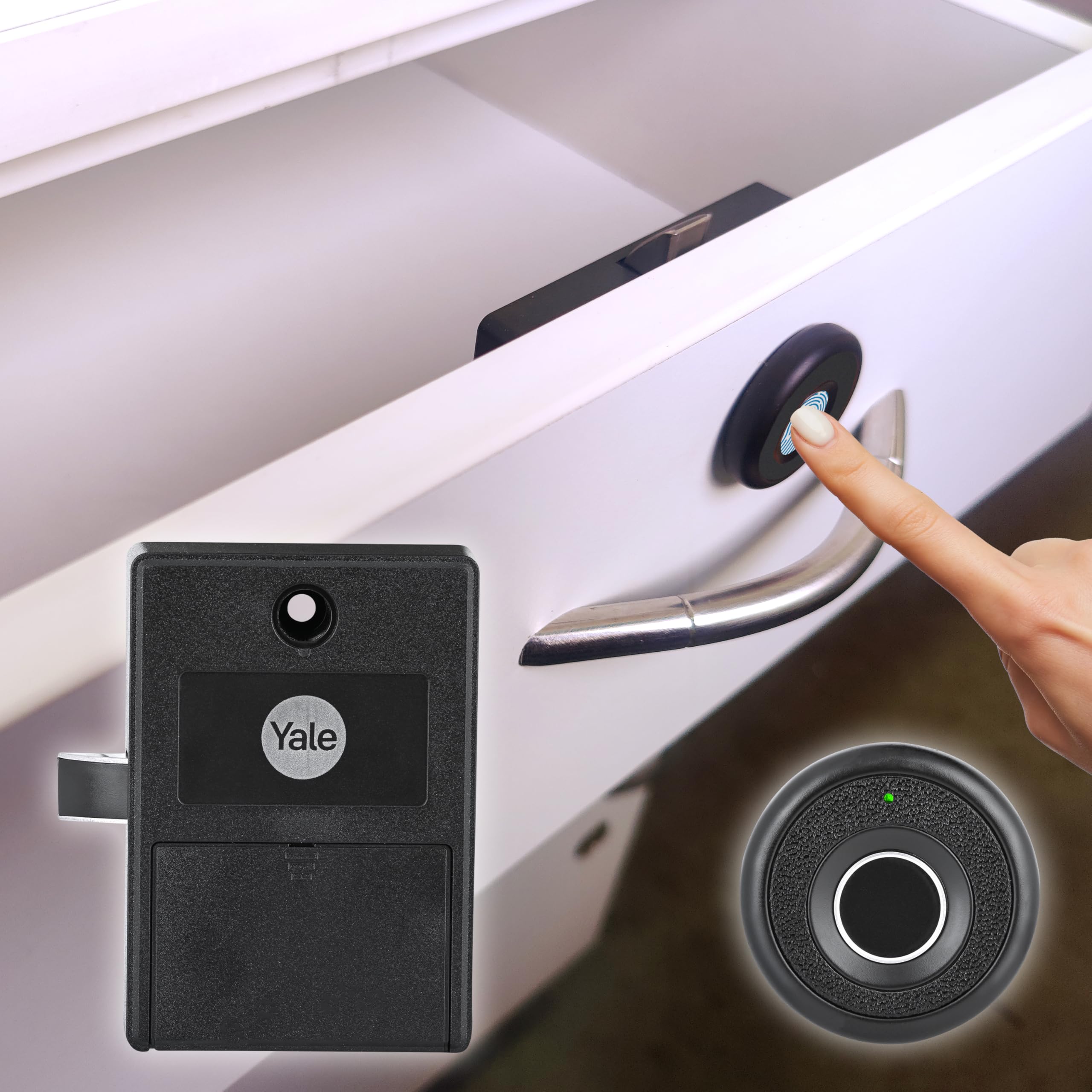 Yale Premium Fingerprint|Biometric Wardrobe Lock for Cabinets, Wardrobe & Almirah for Home & Office | Finish- Black | Material - Zinc