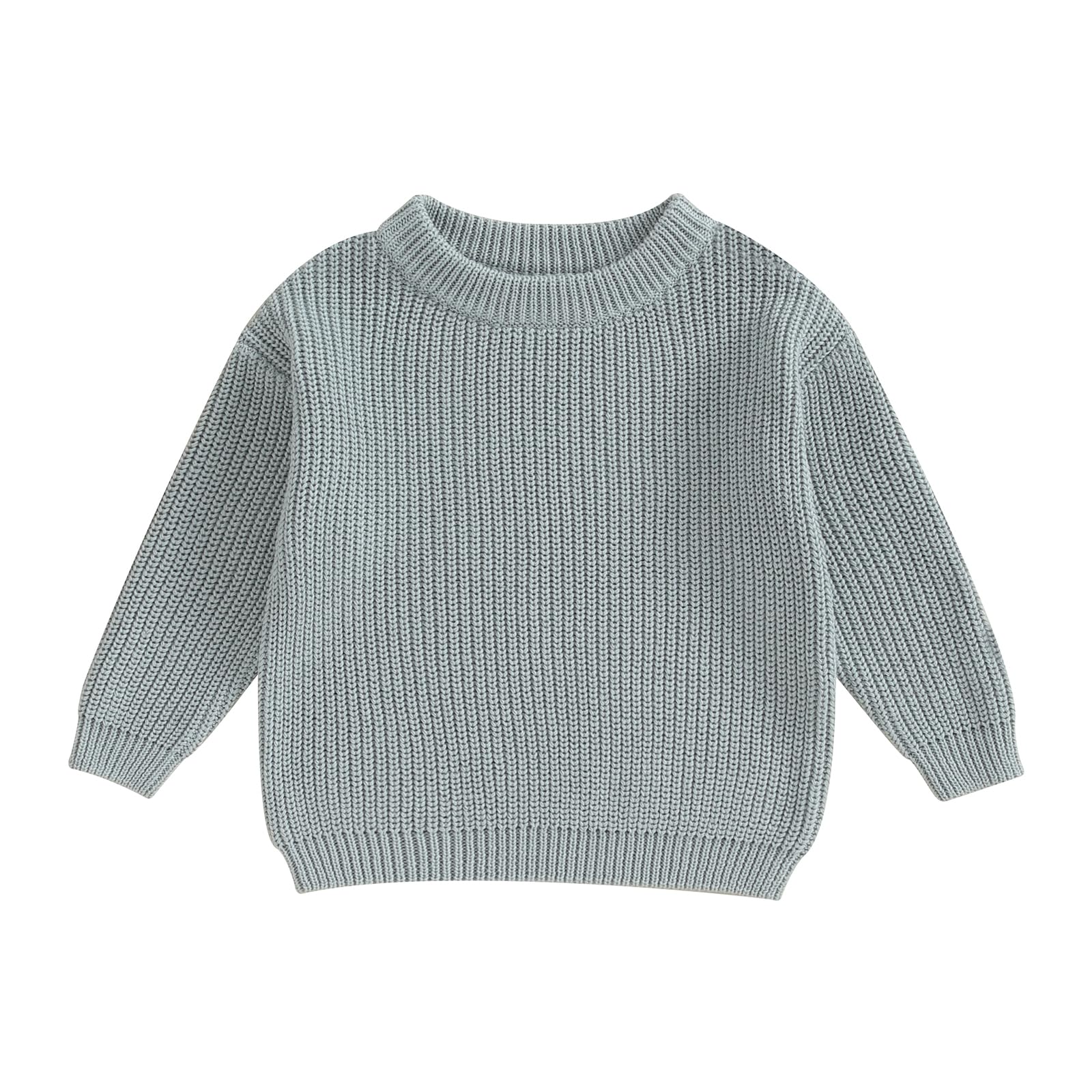 Qmlyev Newborn Toddler Baby Girl Boy Knit Sweater Round Neck Sweatshirt Long Sleeve Tops Pullover Fall Winter Clothes (Grey Green, 0-3 Months)