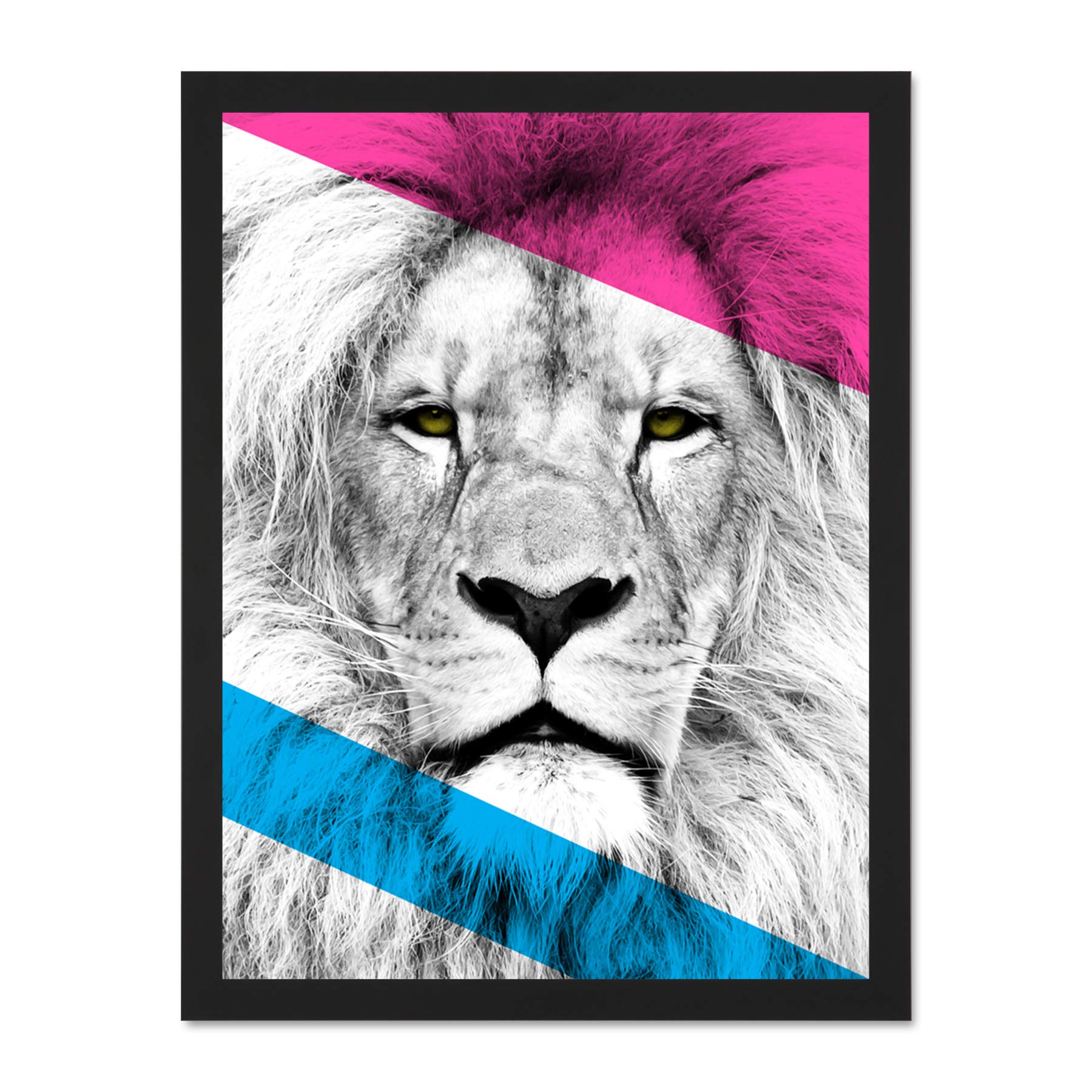 Wee Blue Coo Contemporary Bold CMYK Lion Large Framed Art Print Wall Poster 18x24 inch
