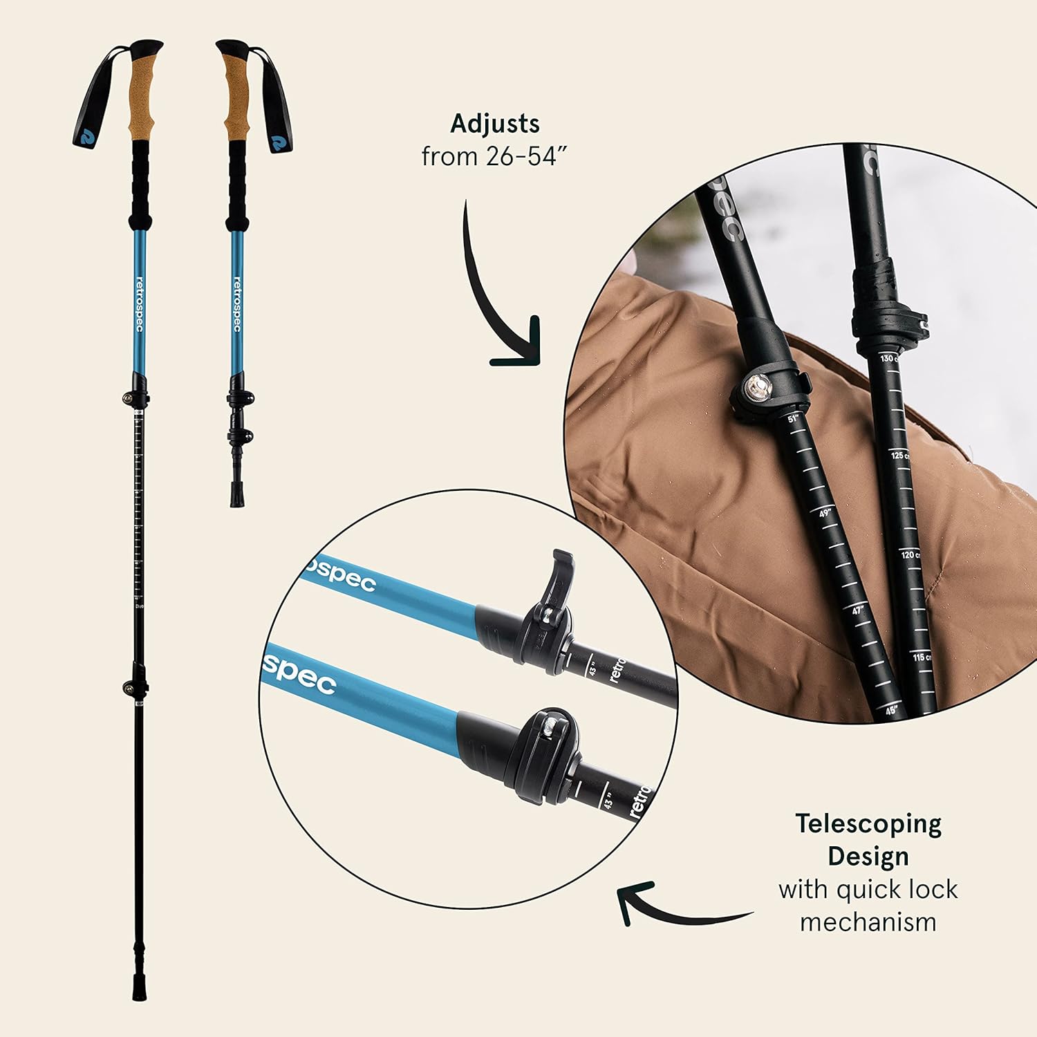 Retrospec Solstice Trekking & Ski Poles for Men & Women – Aluminum w/Cork or Foam Grip – Adjustable & Collapsible Lightweight Hiking, Walking & Skiing Sticks Retrospec Solstice Trekking & Ski Poles for Men & Women – Aluminum w/Cork or Foam Grip – Adjustable & Collapsible Lightweight Hiking, Walking & Skiing Sticks