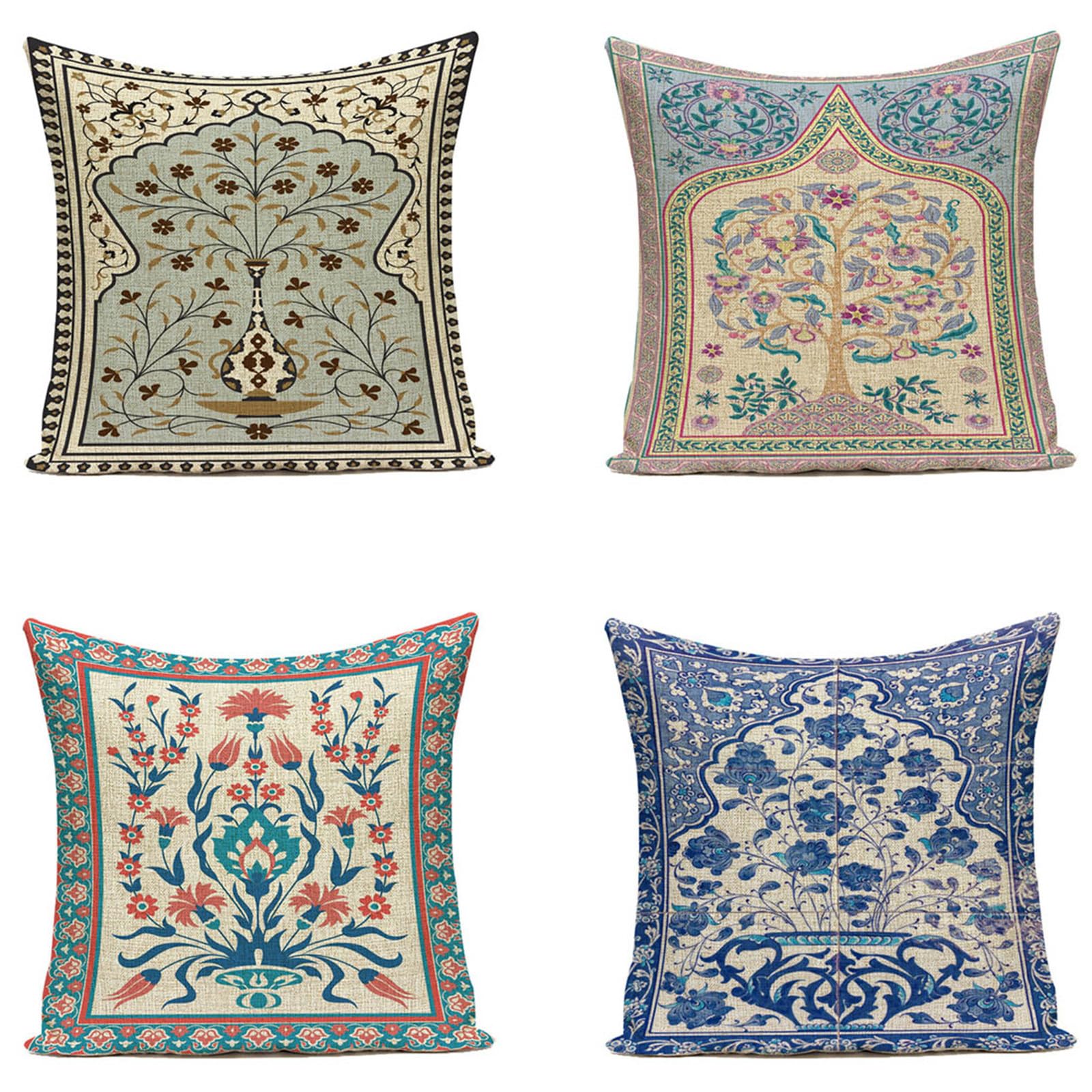 Housses de coussin 80x80cm rétro en lin, lot de 4 taies carrées