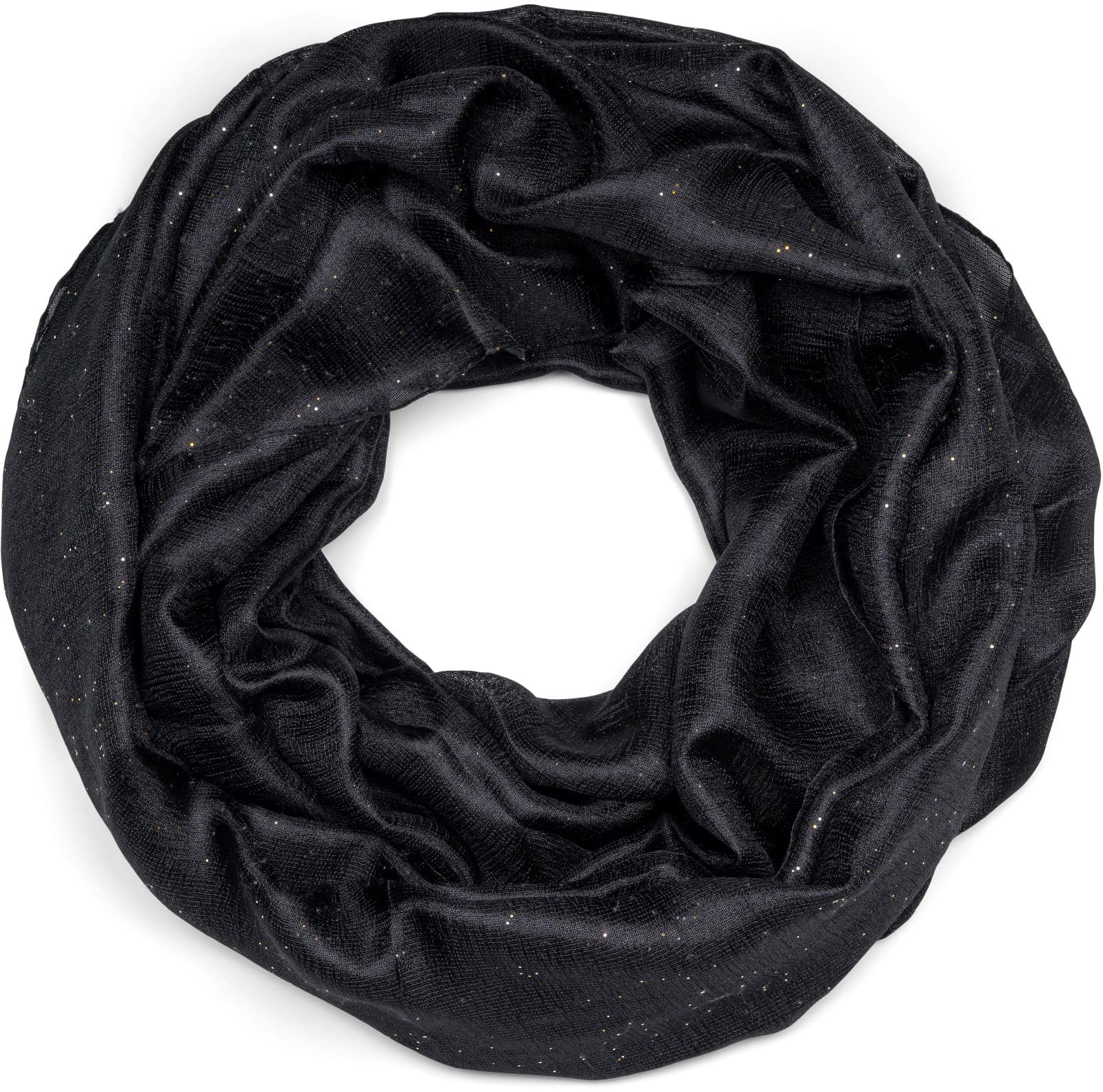 styleBREAKER Ladies Loop Scarf light and silky with glitter in plain colours, tube scarf, shawl 01016214, Colour:Black