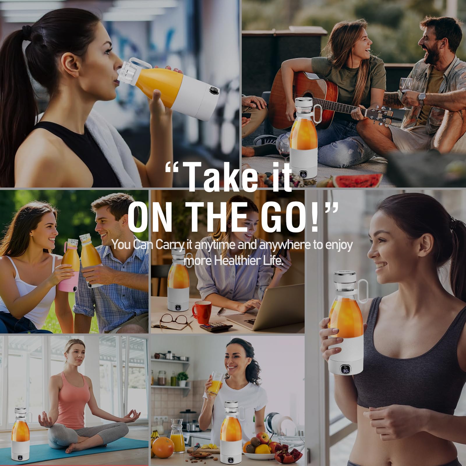 Przenośny mikser 350 ml do smoothie Maker z inteligentnym wyświetlaczem LED, z możliwością ponownego ładowania, do fitnessu, podróży i pracy