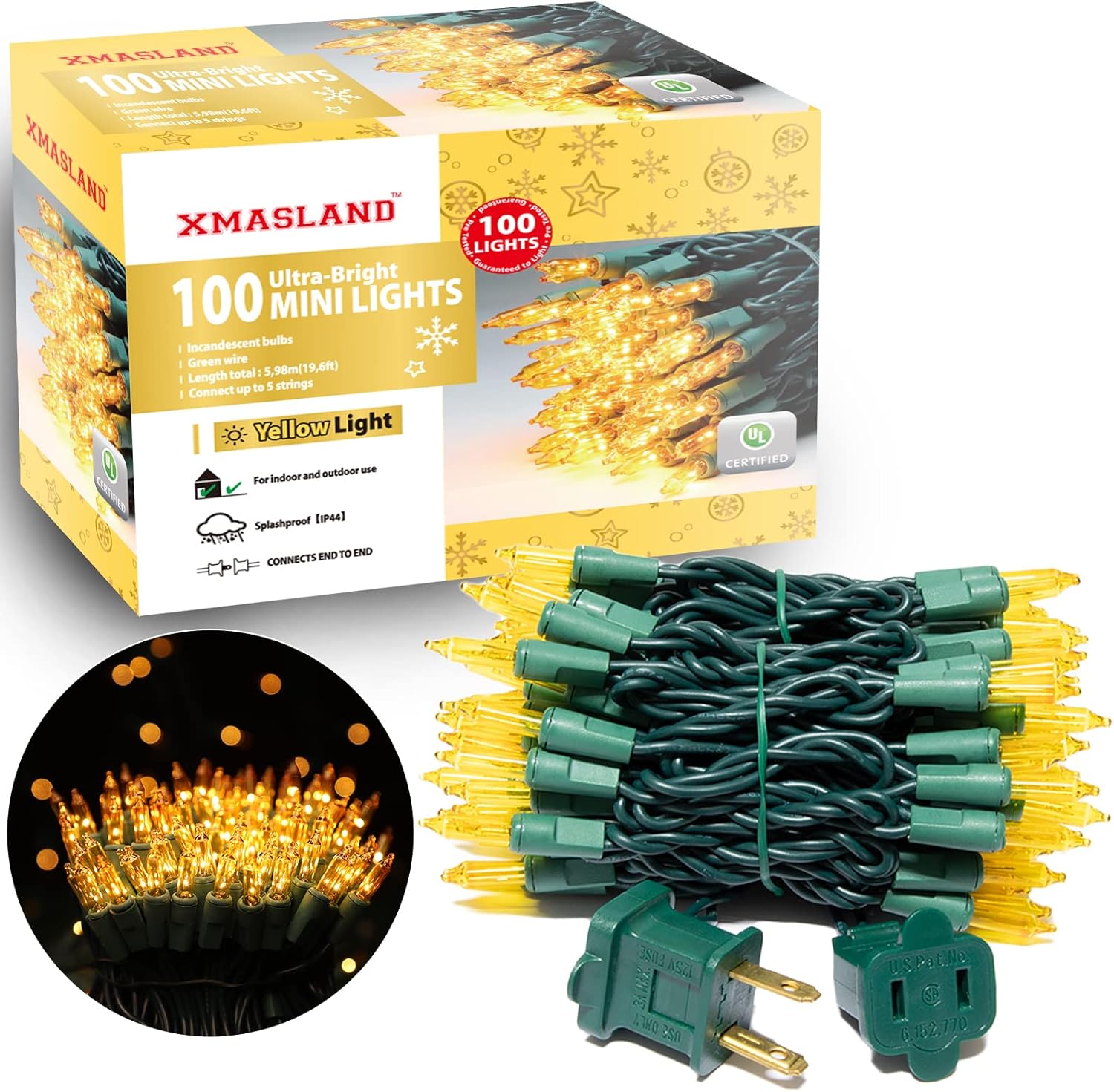Ultra-Bright Connectable Yellow Christmas Light Set 100Count 19.6Feet Incandescent Bulb Mini String Light for Indoor Outdoor Christmas Tree Garland Wedding Garden Holiday Party Festival Decor Ultra-Bright Connectable Yellow Christmas Light Set 100Count 19.6Feet Incandescent Bulb Mini String Light for Indoor Outdoor Christmas Tree Garland Wedding Garden Holiday Party Festival Decor