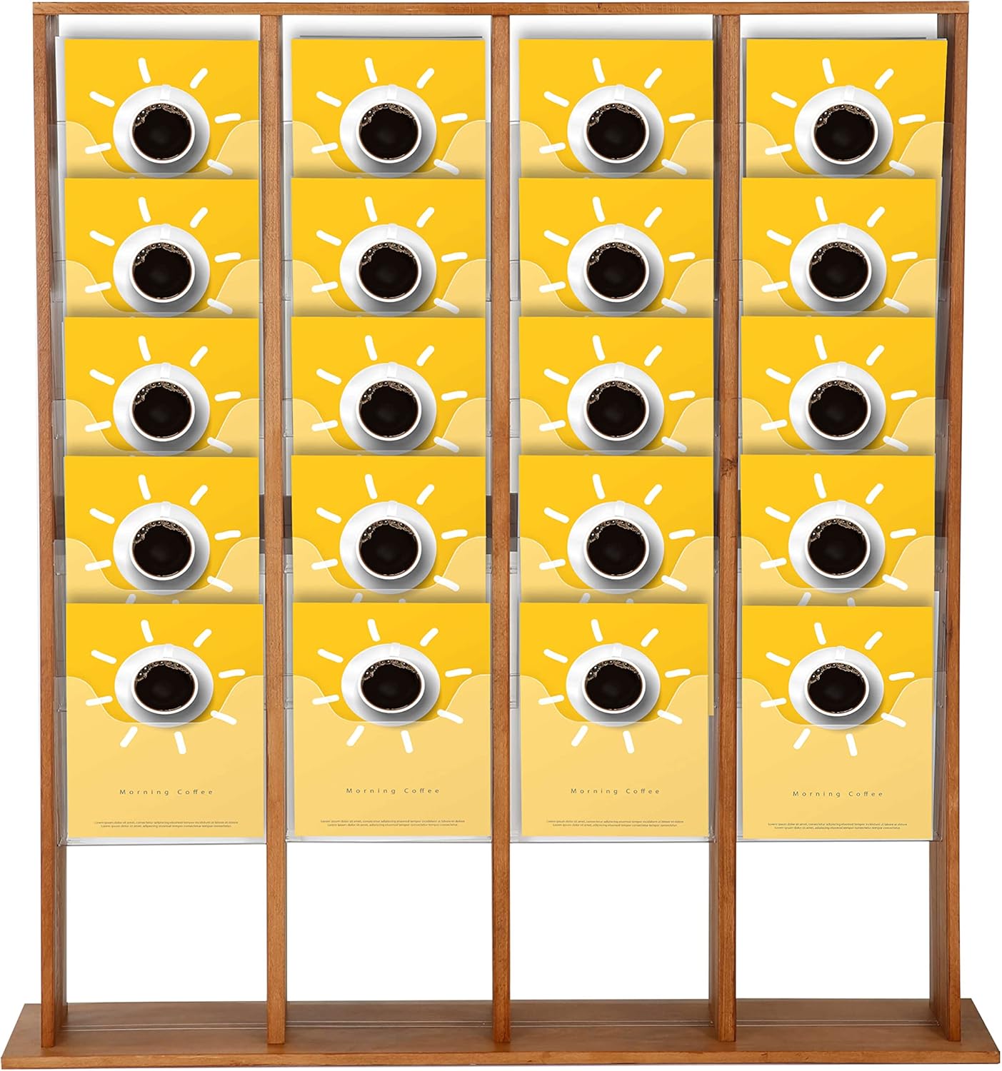 M&T Displays Dark Wood Magazine Brochure Rack Double Sided Floor Standing Wooden Leaflet Literature Catalog Holder Stand with Durable 40 Clear PET G Pocket One Side 20x(8.5x11) Inch for Indoor