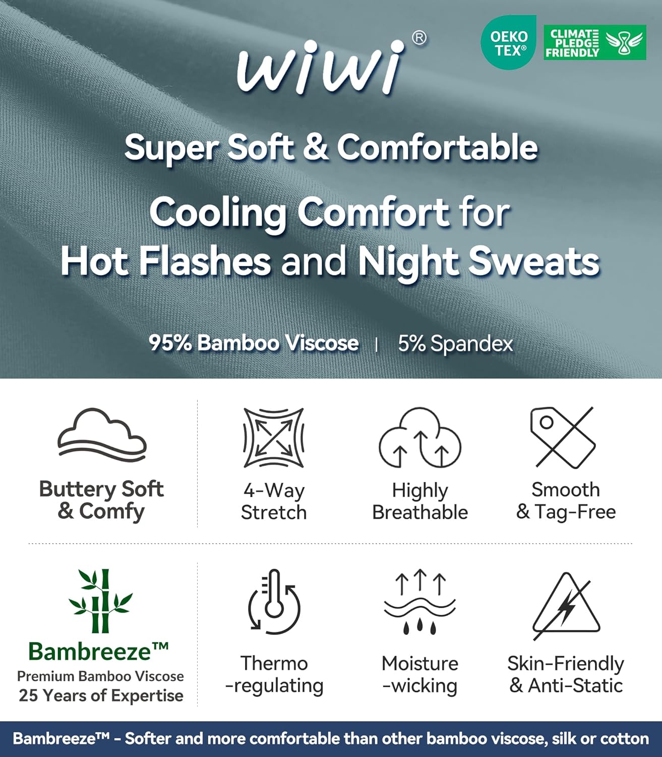 WiWi Women's Pajama Pants Bamboo Viscose Super Soft Wide Leg Palazzo Lounge Yoga Cooling Sleep Bottoms with Pockets S-XXL - Image 6