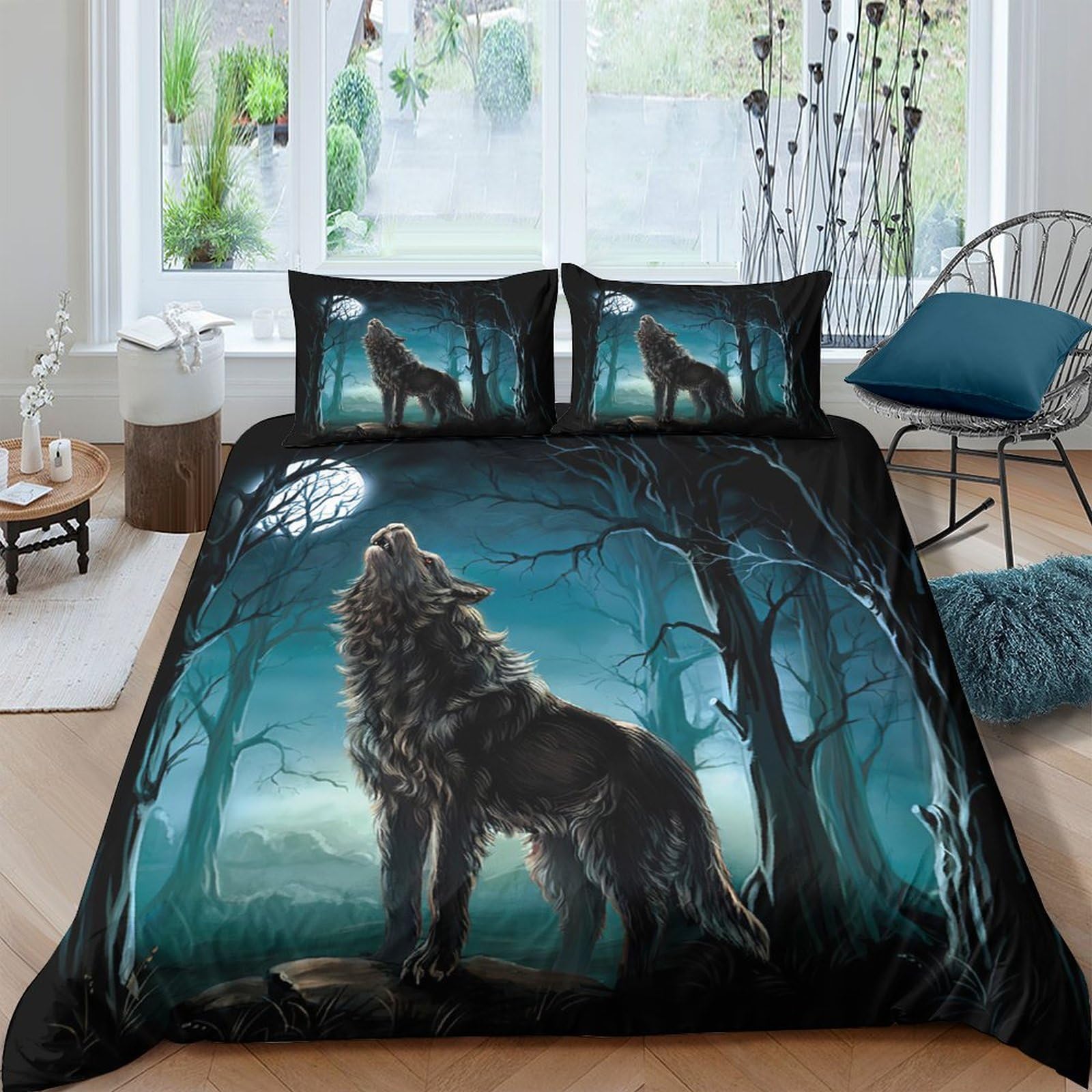 Ctjqhvkz Style-5 3D Printed Wolf In Moonlight Fitted Sheet Microfiber Breathable Forest Night Mattress Cover For Bedroom Guest Room Decor Single（135X200cm）