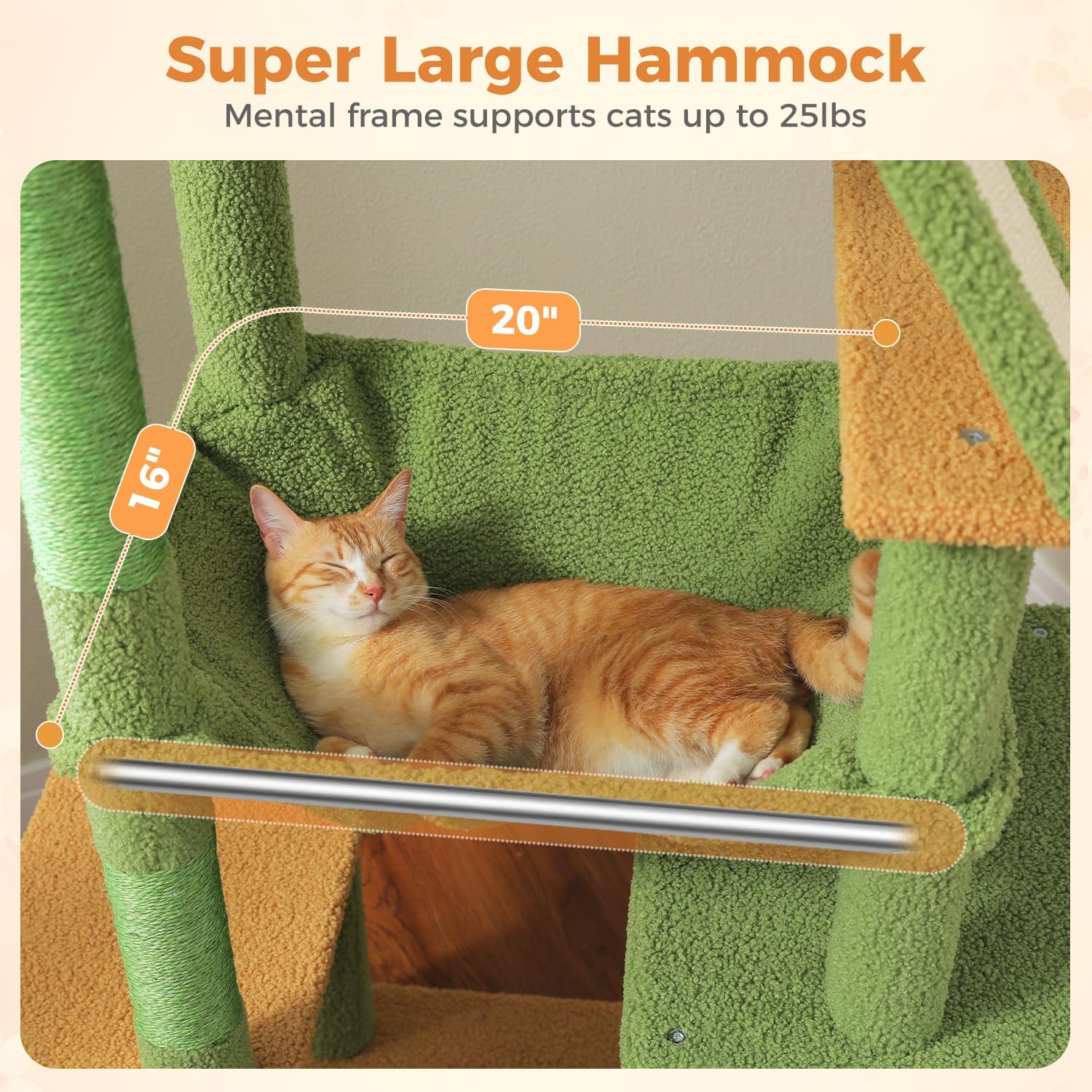 71” Cactus Cat Tree for Large Cats, Extra Stable Tall Cat Tower with Oversized Hammock, 2 Condos, Sisal Scratching Posts, Vertical Multi-Level Cat Tree for Indoor Multi-Cat Homes