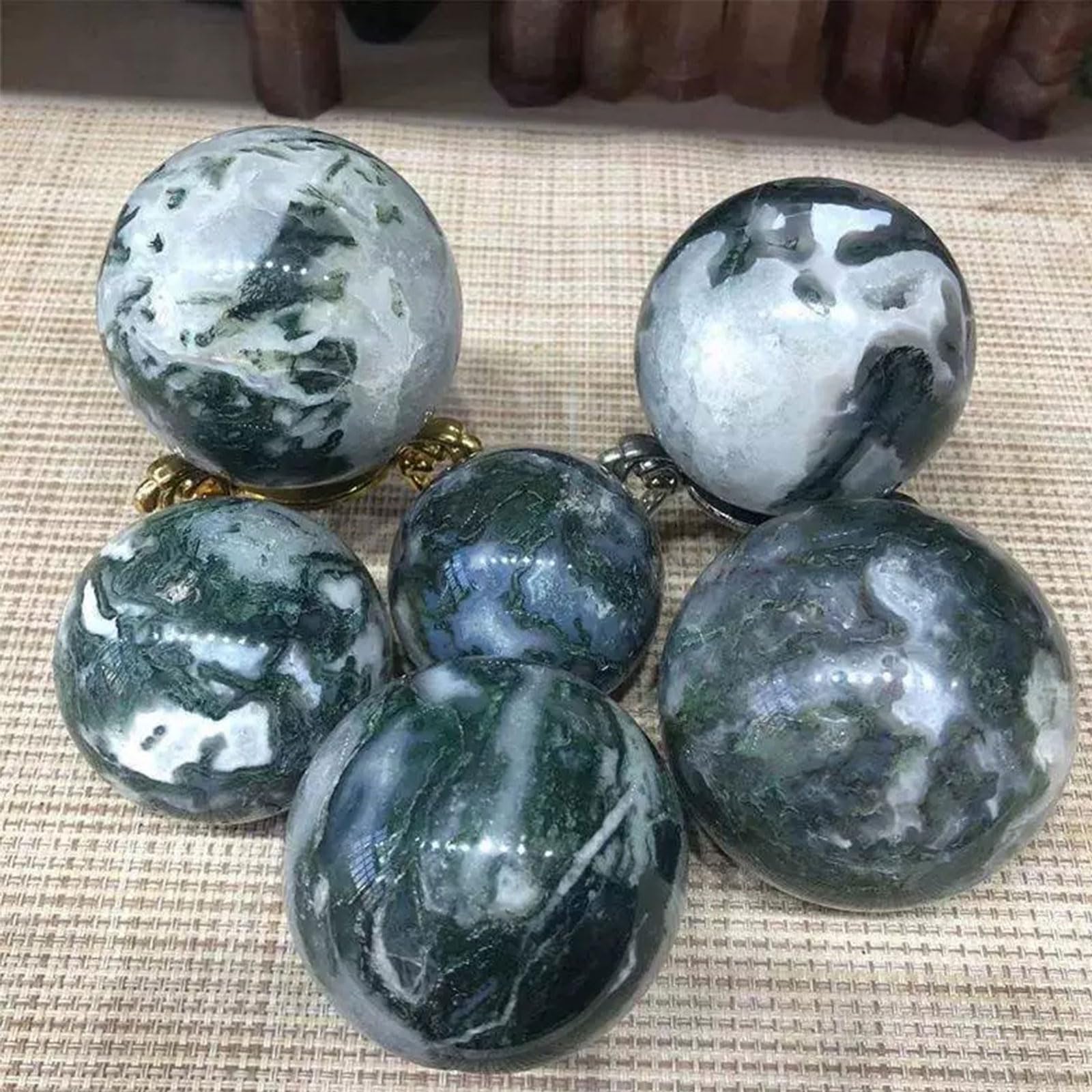 Natura Moss Agat Kryształowa Kula 7 Kul Kulki dekoracyjne 30 mm/1,2 cala do Reiki, uzdrawiania energetycznego, medytacji, kamieni palmowych, kamieni dotykowych