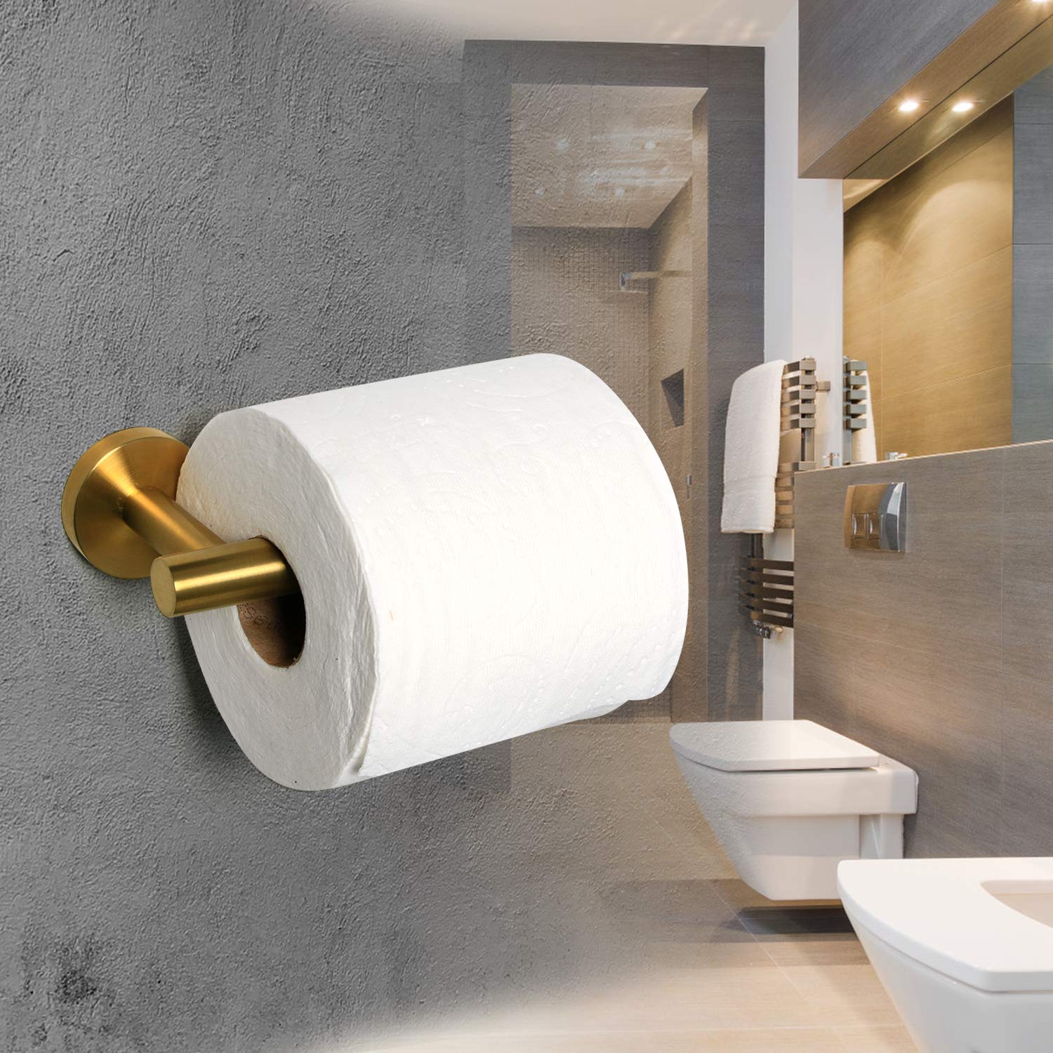 HouseAid Stainless Steel Toilet Paper Holder for Bathroom Modern Toilet Roll Holder Wall Mounted Brushed Gold