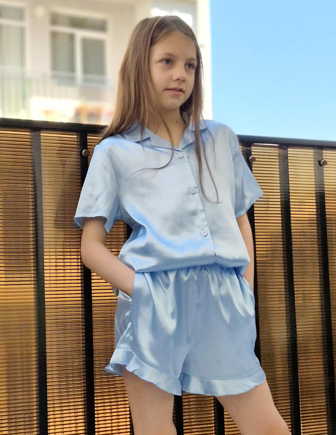 Arshiner Girls Pajamas Silk Satin Pajama Set 2 Piece Button Down Pjs Ruffle Sleepwear - Image 4