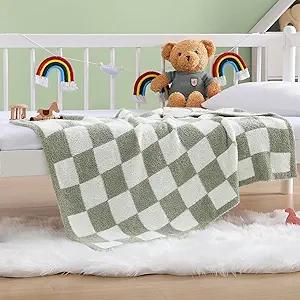 WRENSONGE Checkered Throw Blanket, Sage GreenSoft Cozy Fluffy Warm Hand Made Throw Blankets for Couch, Sofa, Chair, Bed, Camping, Picnic, Travel Lightweight Bed Blanket - 30"*40"