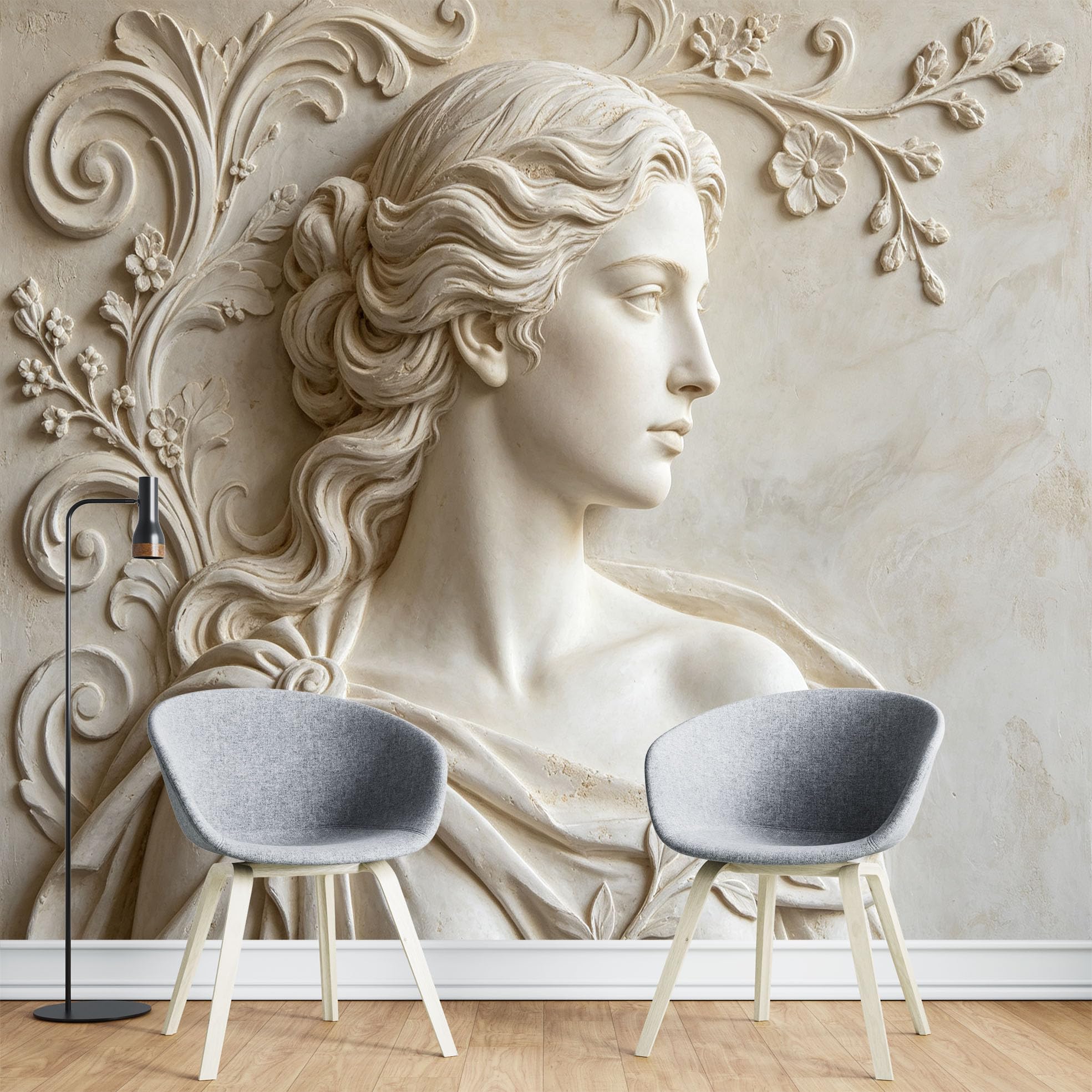 Papier Peint Mural Intissé Effet Relief Motif Déesse Classique 371 x 280 cm Papier Peint Photo 3D Art Mural Moderne pour Salon Chambre Décoration Intérieure.