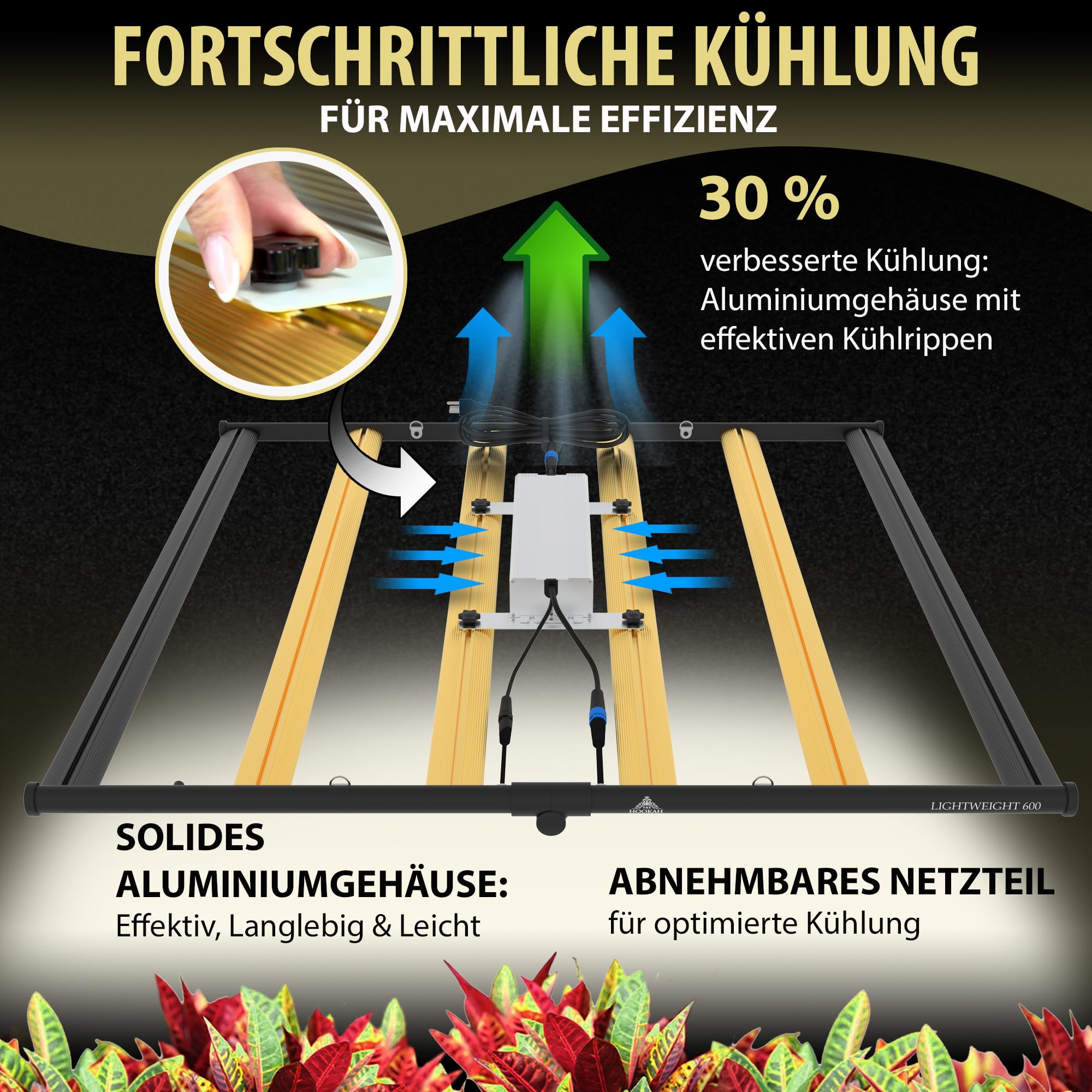 THE GROW 600 Watt Vollspektrum LED (mit UV- und Infrarotlicht) mit 2720 Dioden, leistungsstarke Pflanzenlampe, Dimmbar, Daisy-Chain Funktion, optimal für Growzelt / 2,9 umol/J
