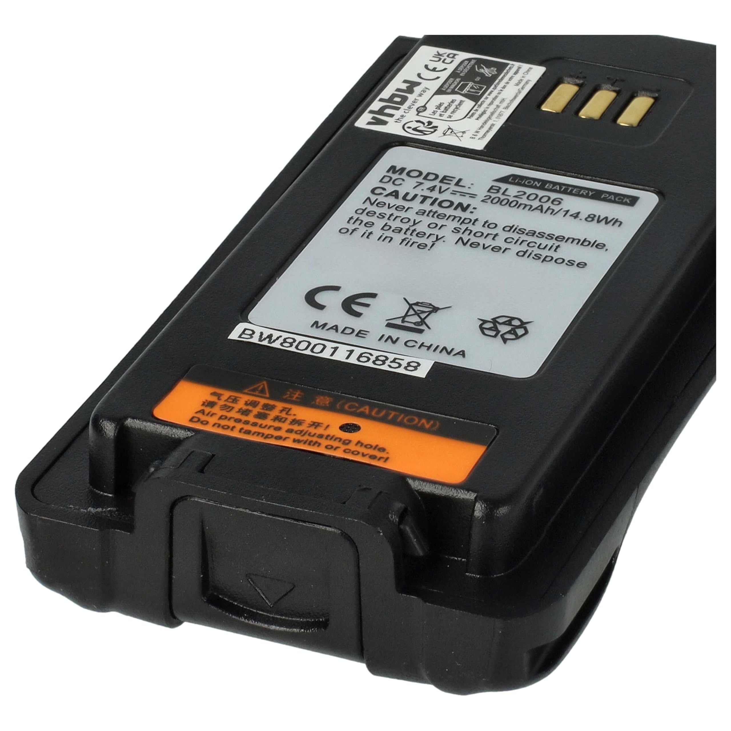 vhbw Batería reemplaza Hytera BL2503, BL2008, BL2006, BL3001 para Radio (2000 mAh, 7,4 V, Li-Ion)