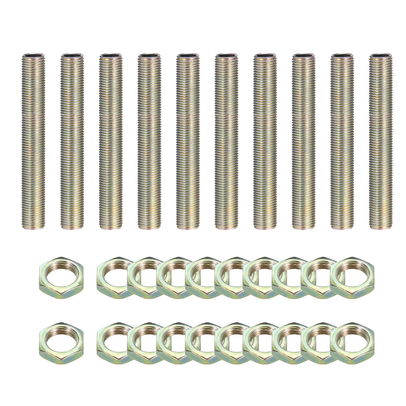 sourcing map 10Pcs 70mm Lamp Pipe Nipples Kit with Lock Nuts, M10x1 Fine All Threaded Hollow Tube Lamp Repair Hardware Fasteners for Chandelier Ceiling Lamps Assembly DIY, Color Zinc โ image 1