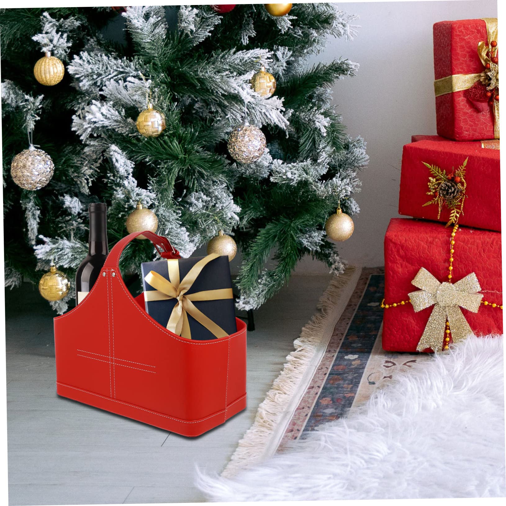 FRCOLOR 1pezzi Borsa Regalo Di Natale Riutilizzabile in Pelle Pu Cesto Regalo Per Incartare Regali Porta Regali Per Feste Confezione Creativa