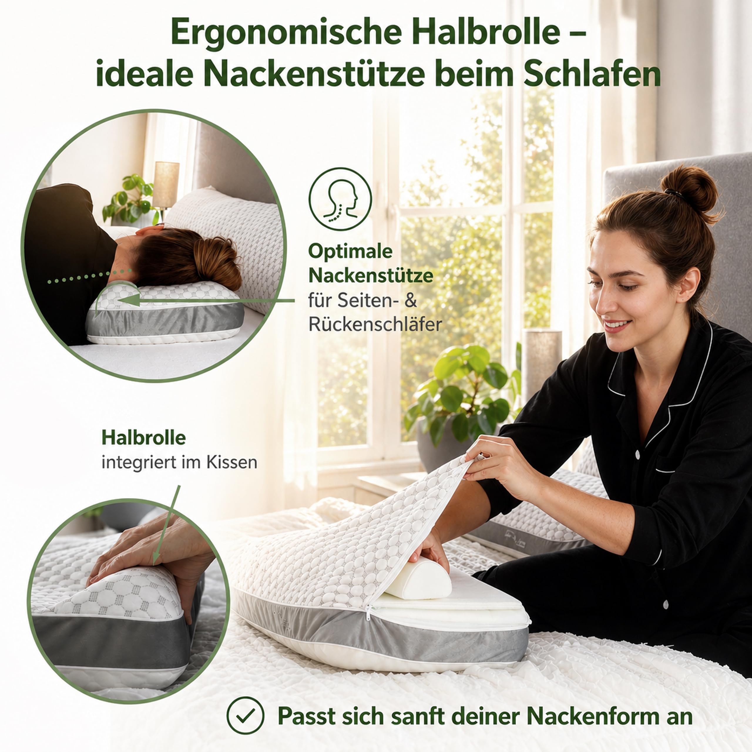 Nackenkissen Memory Foam – ergonomisches Kopfkissen 55x35x12 cm, höhenverstellbar -Seitenschläferkissen -Bauchschläferkissen - Rückenschläferkissen