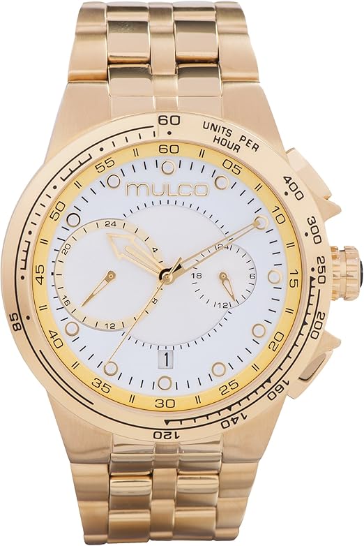 Amazon.com: Mulco Lyon Quartz Chronograph Movement Men's Watch | Premium  Analog Display Watch Band | Water Resistant Stainless Steel Watch  (Gold/White) : Clothing, Shoes \u0026 Jewelry