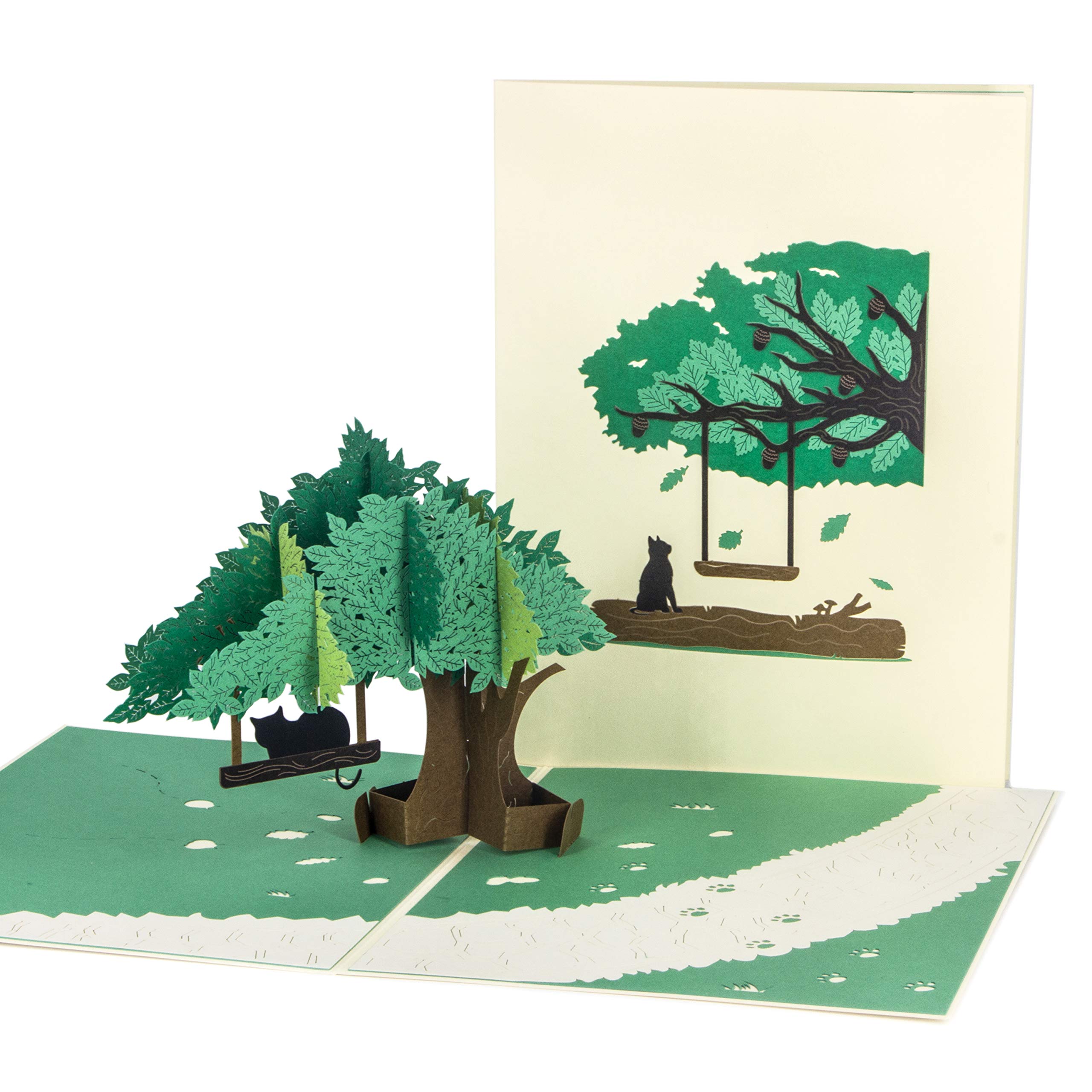 Ribbli Oak and Cat Handmade 3D Pop Up Card for All Occasion, Birthday Card, Fathers Day Card, Mother Day Card, with Envelope