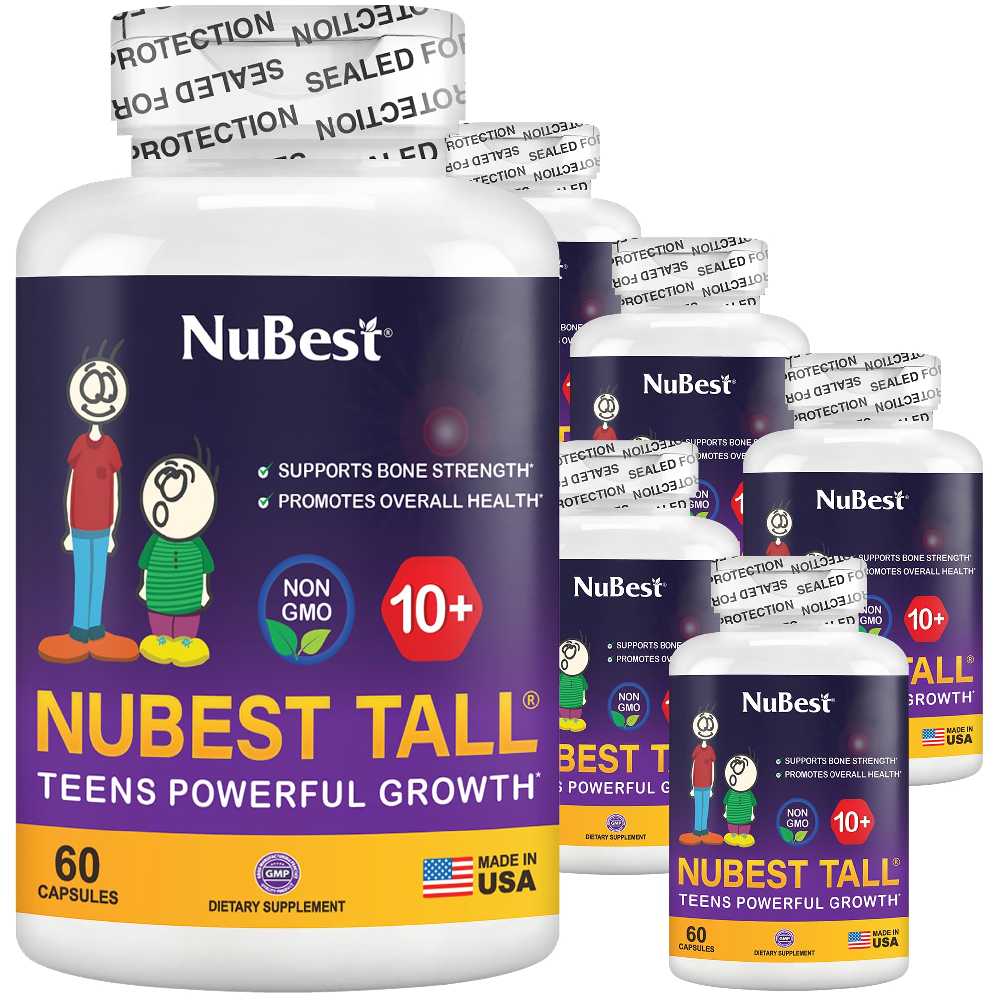 NuBest Tall 10+ Premium Bone Strength Formula, Brain Growth, Immunity and Overall Health for Age 10+ with Calcium, Vitamin D3, Vitamin K2, and Multivitamins | Pack 6