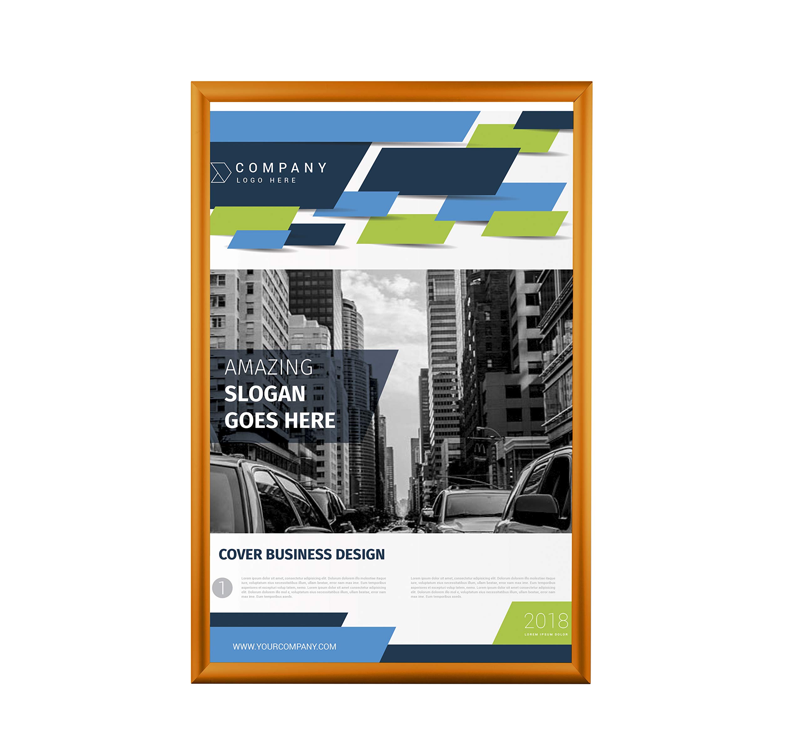 BNV Aluminum Front Load Snap Poster/Picture Frame, Orange, 16x20 Inches, 1'' Profile, Wall Mounting, Portrait and Landscape Mode, Easy Installation, Anti-Glare, PVC Cover, Lightweight