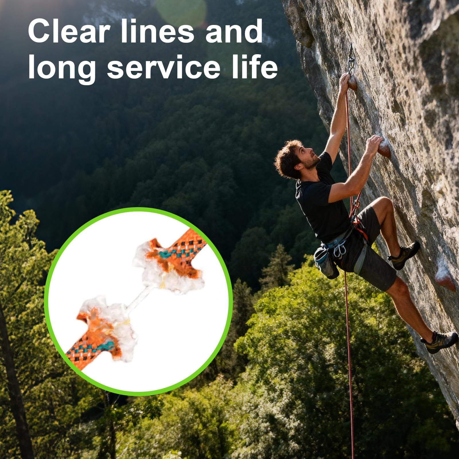 Cuerda de Escalada 10mm Cuerda Estática de 20m para Rescate de Alturas Cuerda de Paracaídas Senderismo Exterior Montañismo Deporte Camping Alta UIAA Fluorescente Negro — view 5