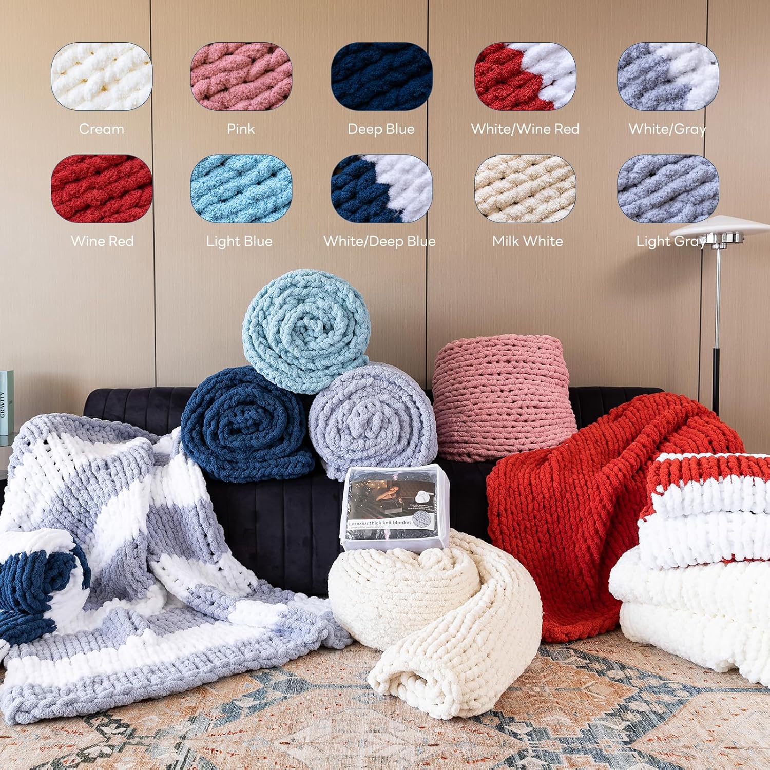 Chunky Knit Blanket - Luxury Soft Cozy 80 * 90 Throw Blanket,100% Woven Blanket Rope Knot Throw Blanket for Couch, Sofa, Home Decor, Gift - Machine Washable (Ivory White, 80 * 90) - Image 8