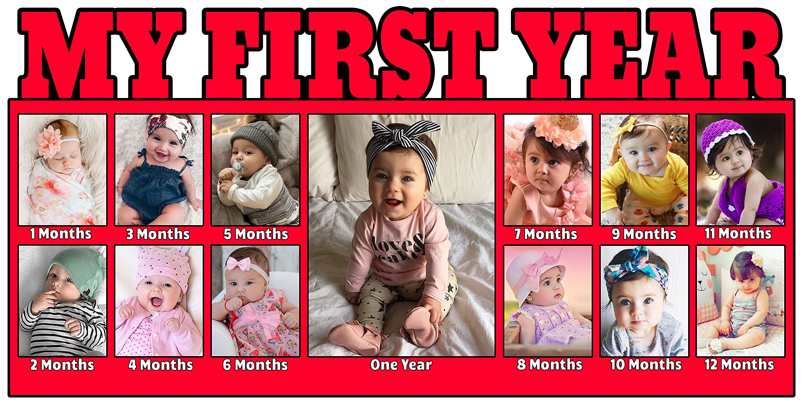 Shri Kanth Art® Customised My First year Baby Photo Frames For Gifts and Home Decor, Size -12x24 (Red)