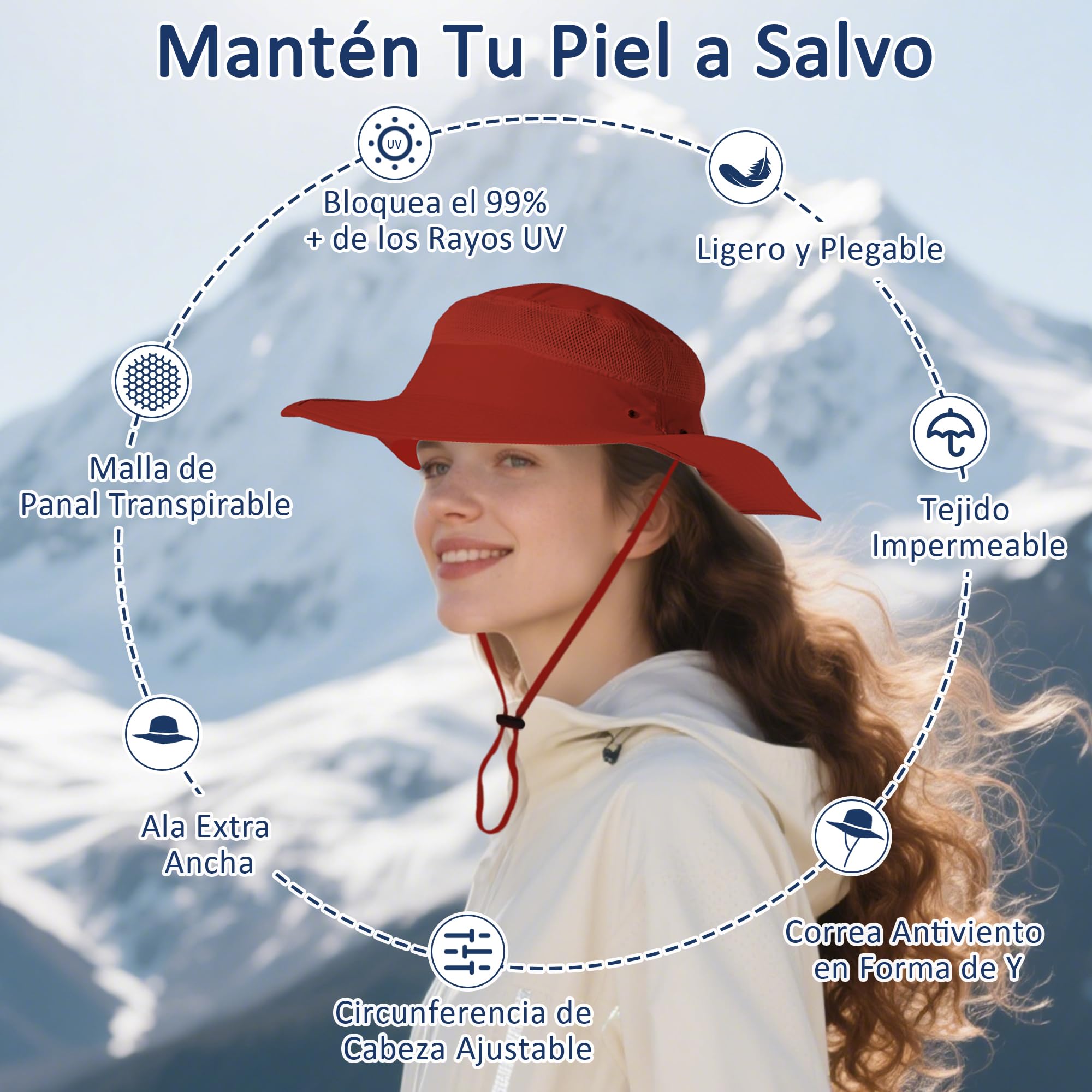 Sombrero para el Sol Mujer Hombre Gorro de Pesca UPF 50+ Anti-UV Vacaciones Playa Doblar Sombrero Gorro de Pesca Viajar Sombrero de Cubo