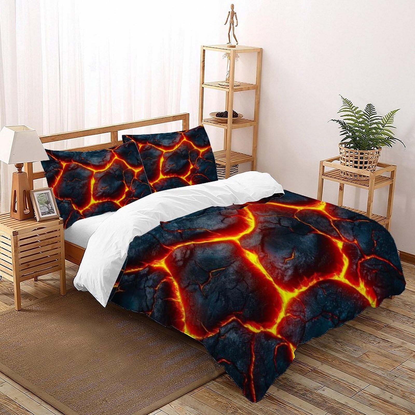 Parure de lit space theme 260x220 grand motif Fissure de Lave haute définition