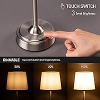Vista 2 de O'Bright Seraph - Lámpara de mesa LED inalámbrica con atenuador, batería recargable integrada, brillo de 3 niveles, lámpara de mesa para patio