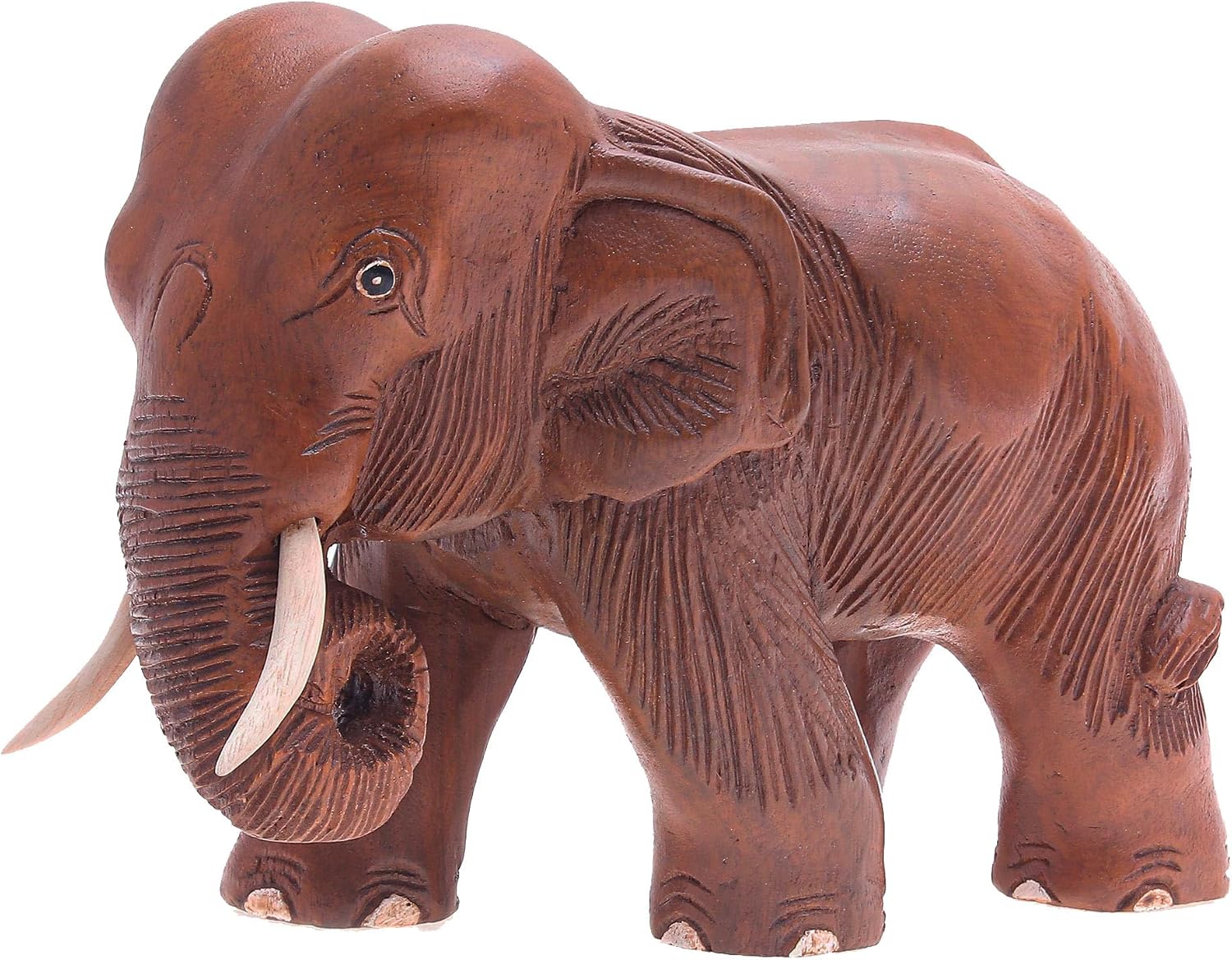 NOVICA Natural Brown Hand Carved Rain Tree Wood and Ivorywood Safari Zoo Animal Sculpture, 6.5" Tall 'Majestic Elephant'