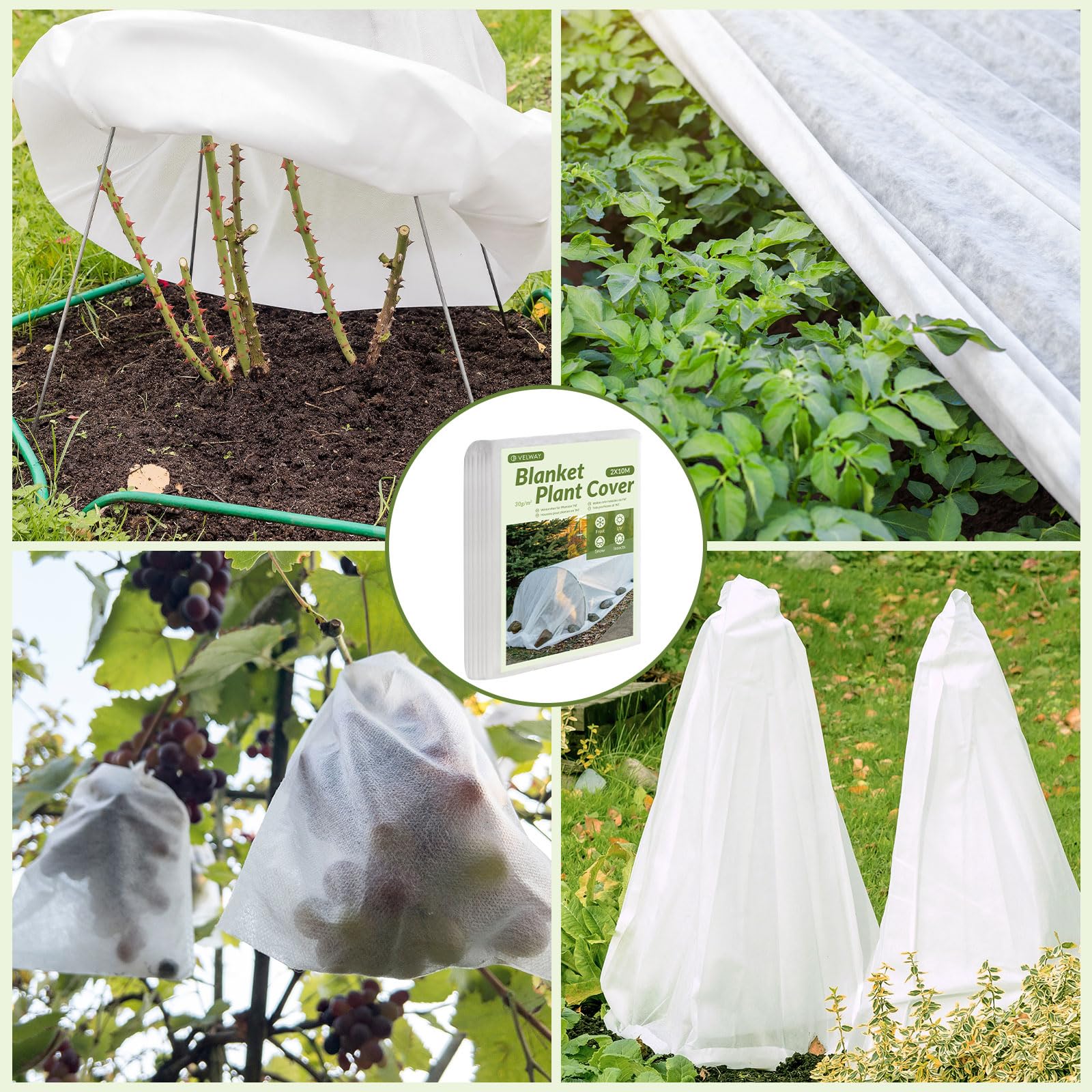 Velway 2x10m Protección contra Heladas para Plantas - Tela Anticongelante de 30gsm para Jardín de Invierno Protección para Vegetales Flores Cubierta de Tela no Tejida contra Aves e Insectos
