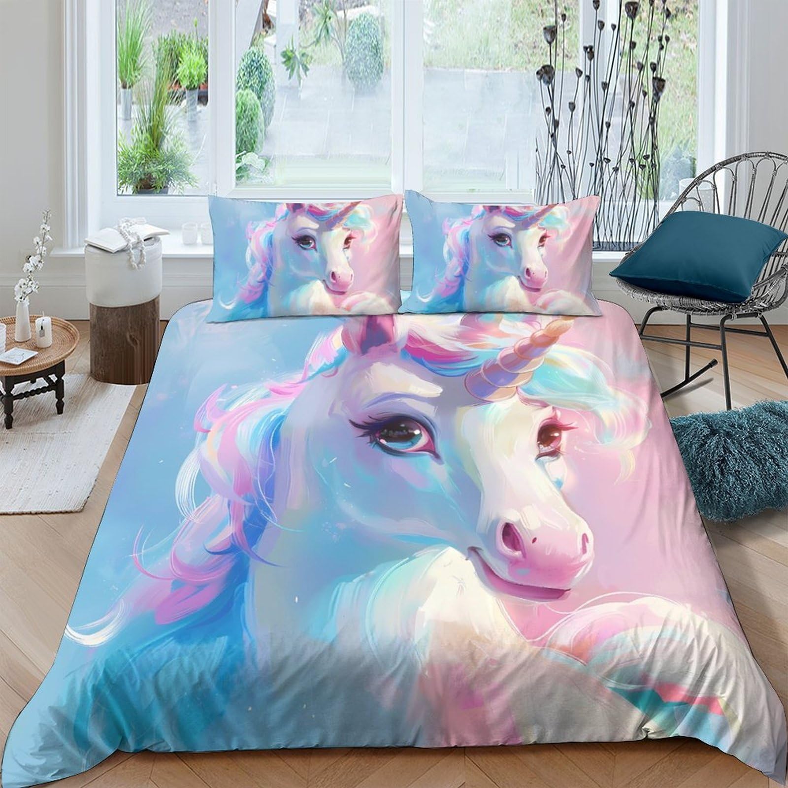 Ctjqhvkz Style-4 3D Printed Pastel Unicorn Fitted Sheet Microfiber Soft Anti-Slip Rainbow Fantasy Bed Cover For Bedroom Dorm Mattress Decor Single（135X200cm）