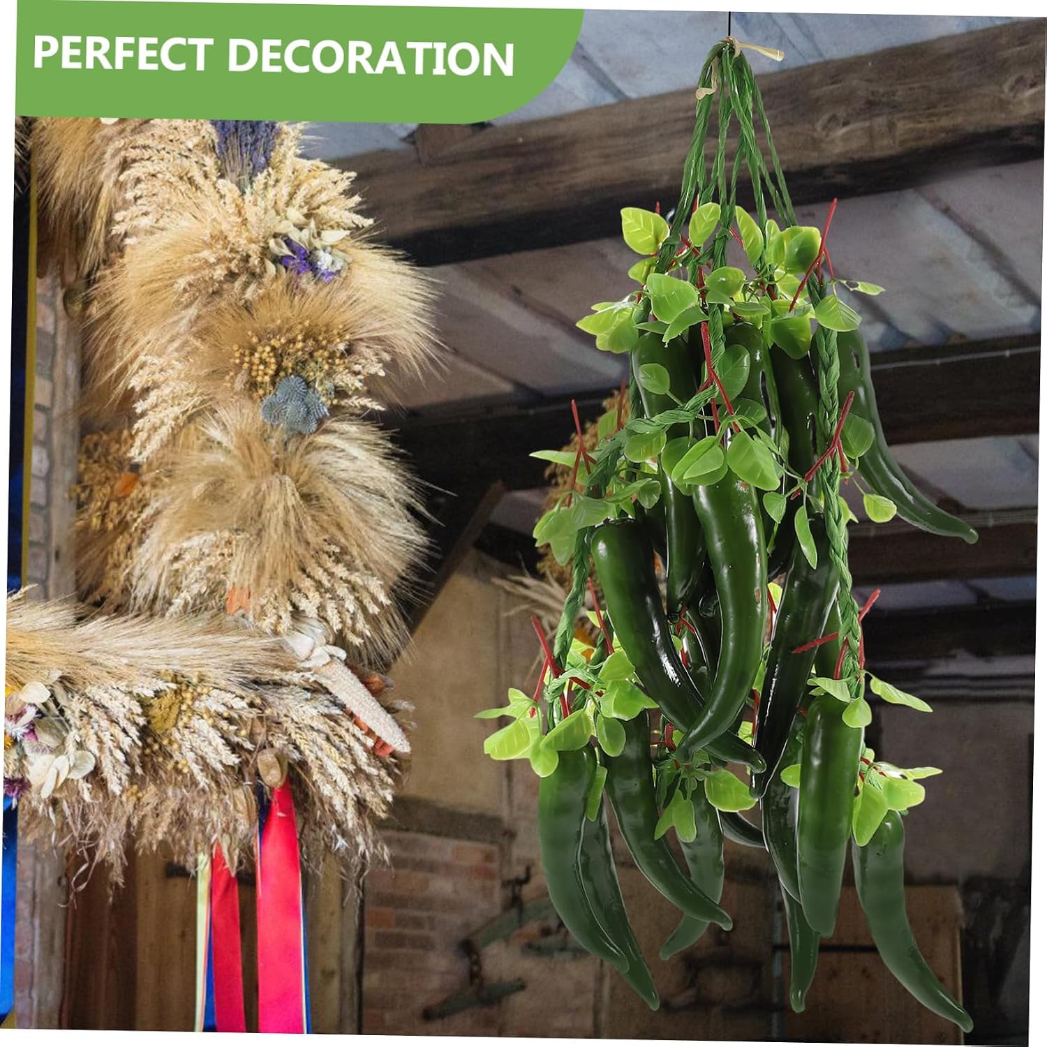 5pcs Artificial Pepper String Decorations Lifelike Simulation Pepper Ornaments for Farmhouse Kitchen Photography Props Thanksgiving and Harvest Party Decor