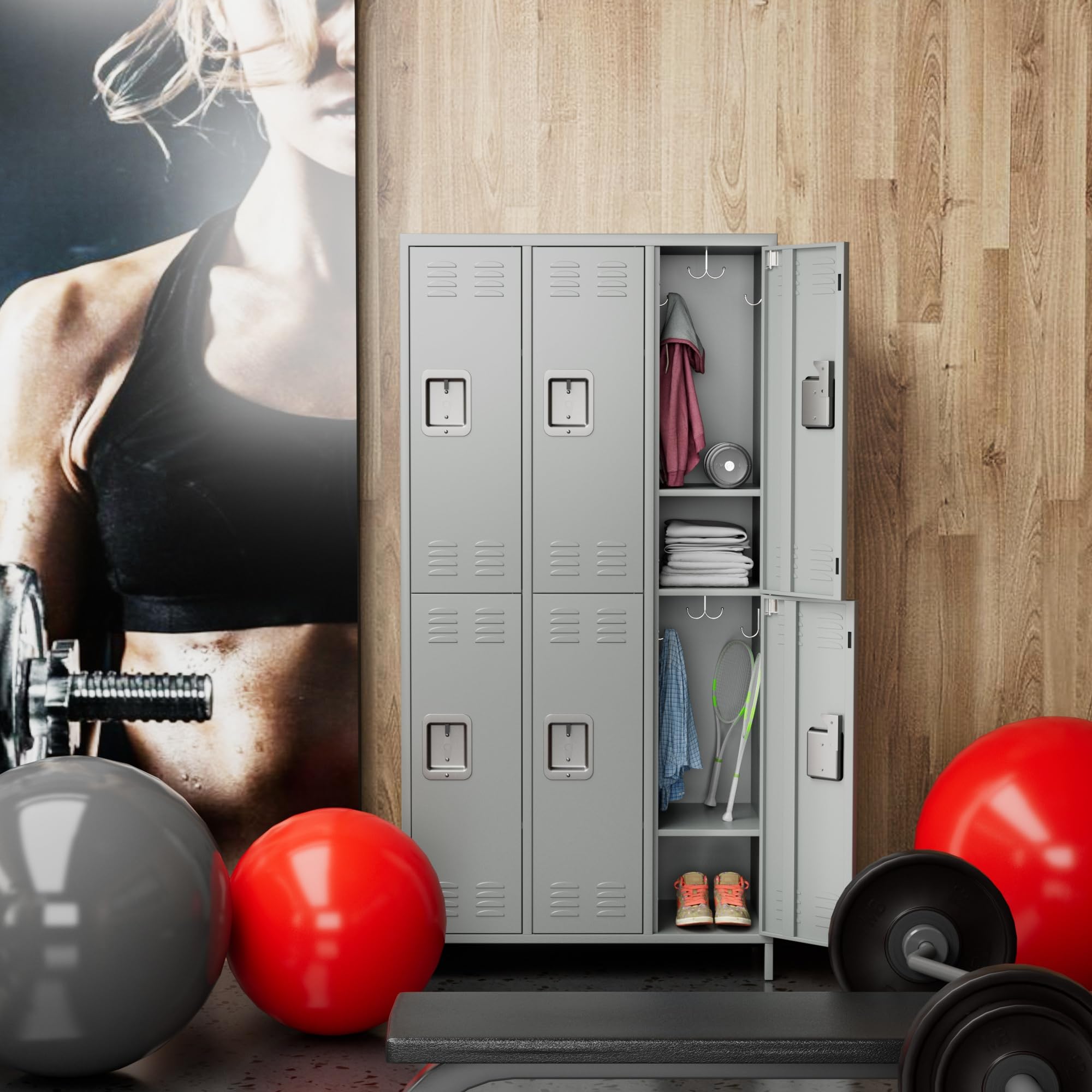 SUPEER Armoire à casiers verrouillables en métal avec 6 compartiments, armoire en métal avec fentes d'aération pour employés, gymnase, école, bureau (gris clair)