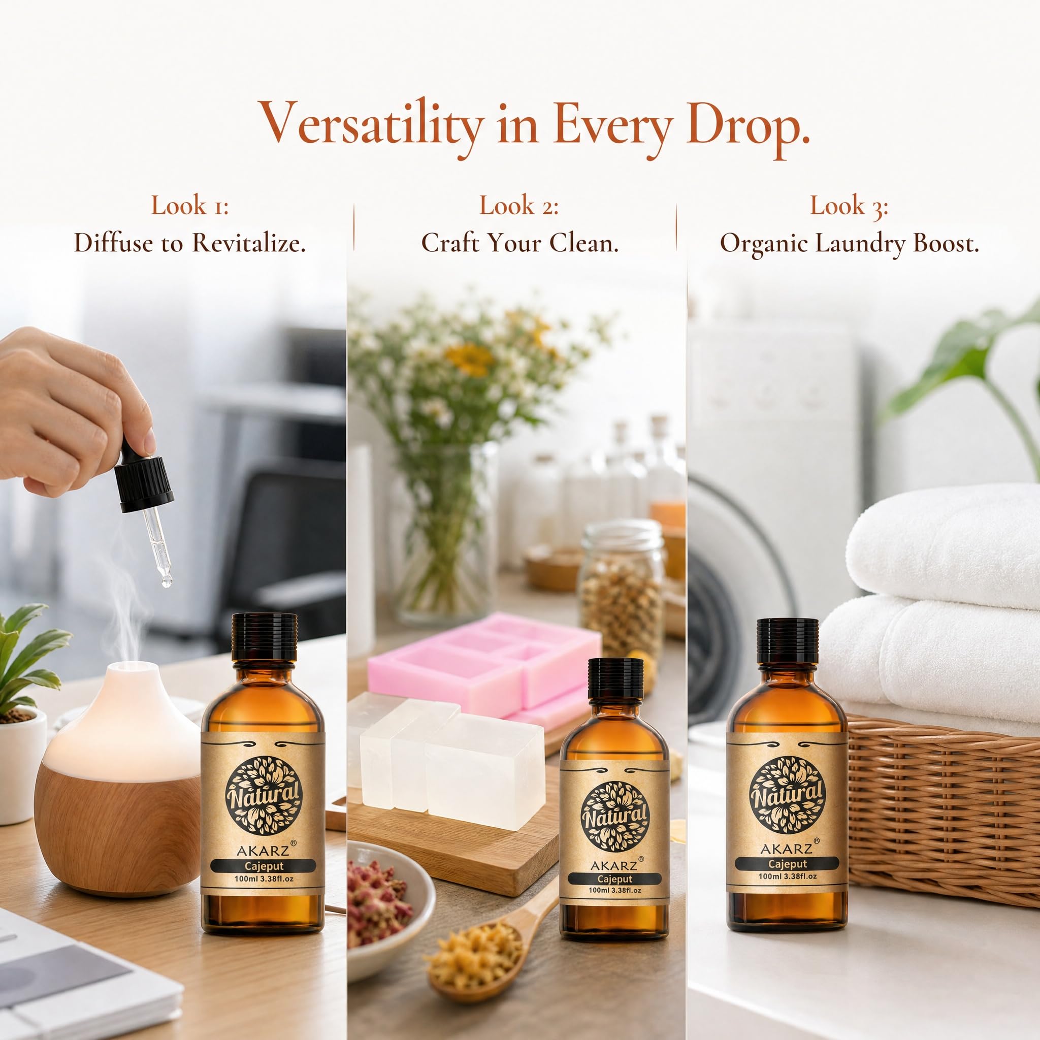 AKARZ 100ml Olejek esencjny z Cajeputu - Naturalny olejek aromatyczny do dyfuzorów, lamp aromatycznych i aromatów pomieszczeń