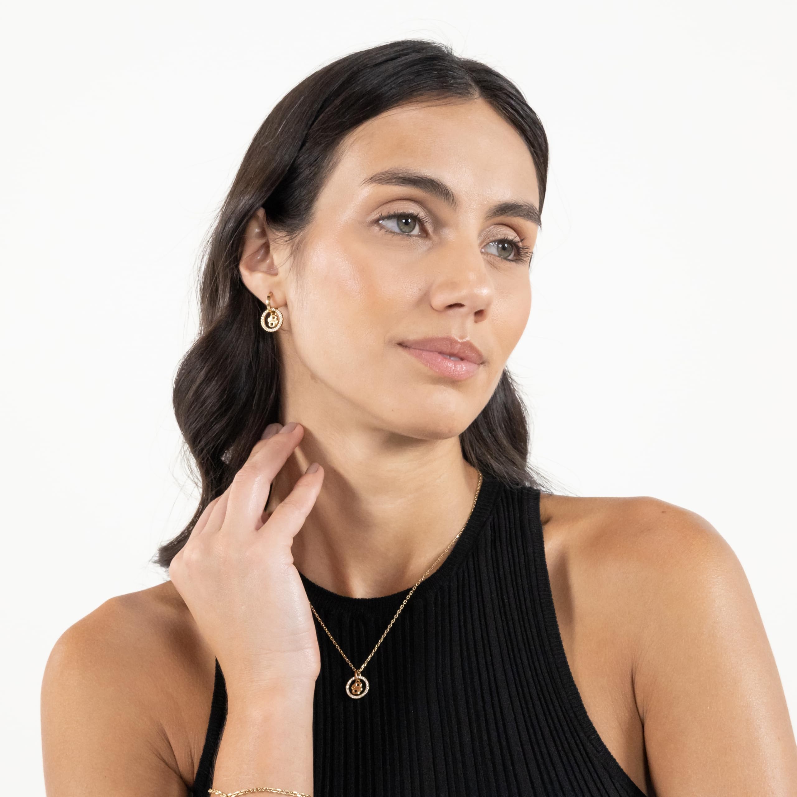 BOSS Jewelry Creolen für Damen Kollektion DOUBLE B DIVINE aus Edelstahl mit Ionenplattierung in Gelbgold verziert mit Kristallen - 1580821