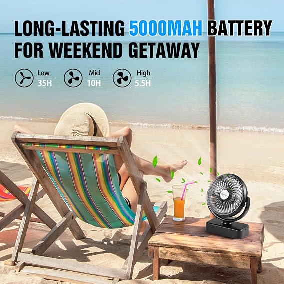 Portable Camping Fan with LED Lantern- 40H Work Time Rechargeable Battery Operated Fan with Hanging Hook for Tent Car RV Hurricane Emergency Outages Survival Kit Cruise Travel Camping Essentials Gear