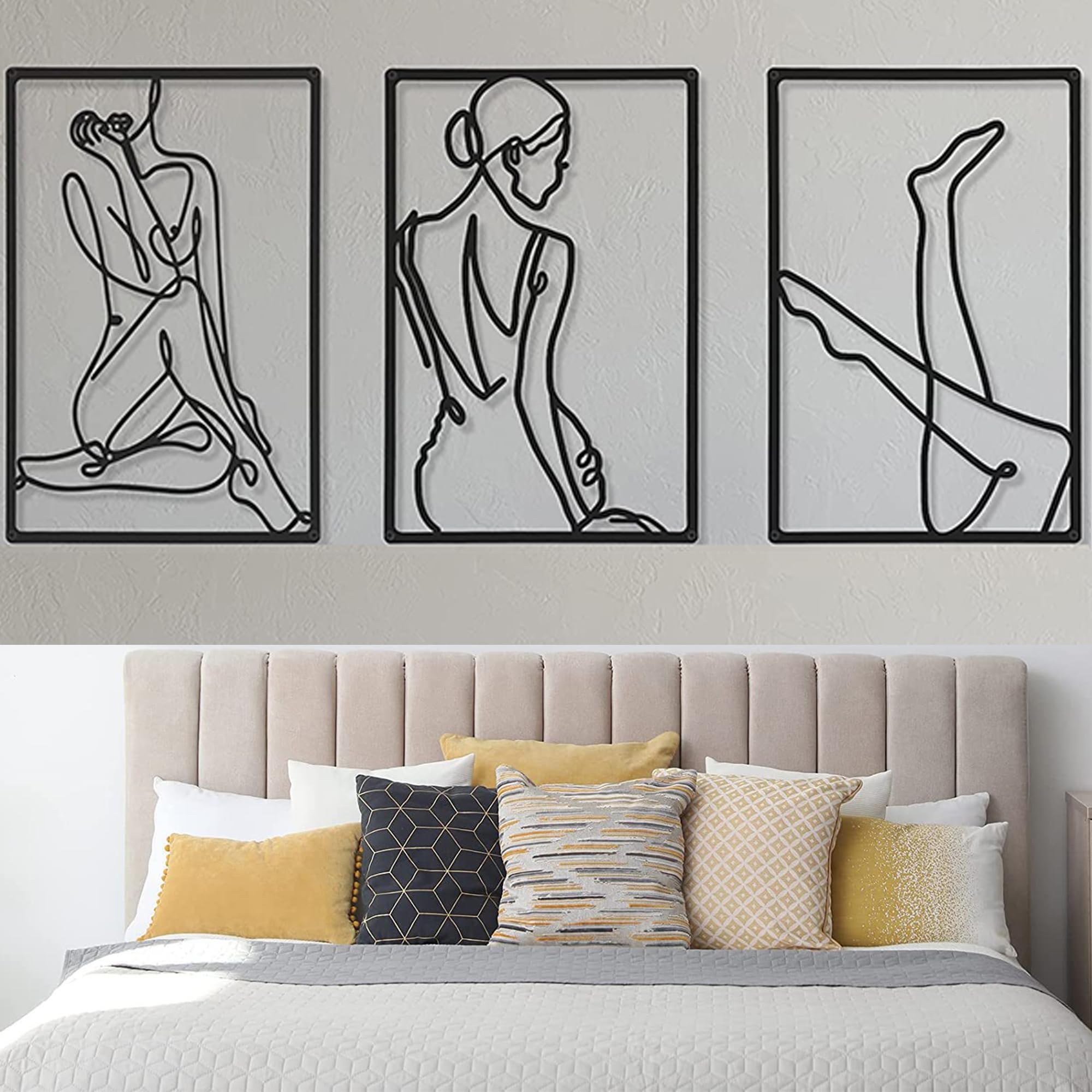 SUQ 3 Pcs Metal Wall Art Decor, Minimalist Abstract Woman Wall Decor, Modern Line Drawing Wall Art Decor - Image 2