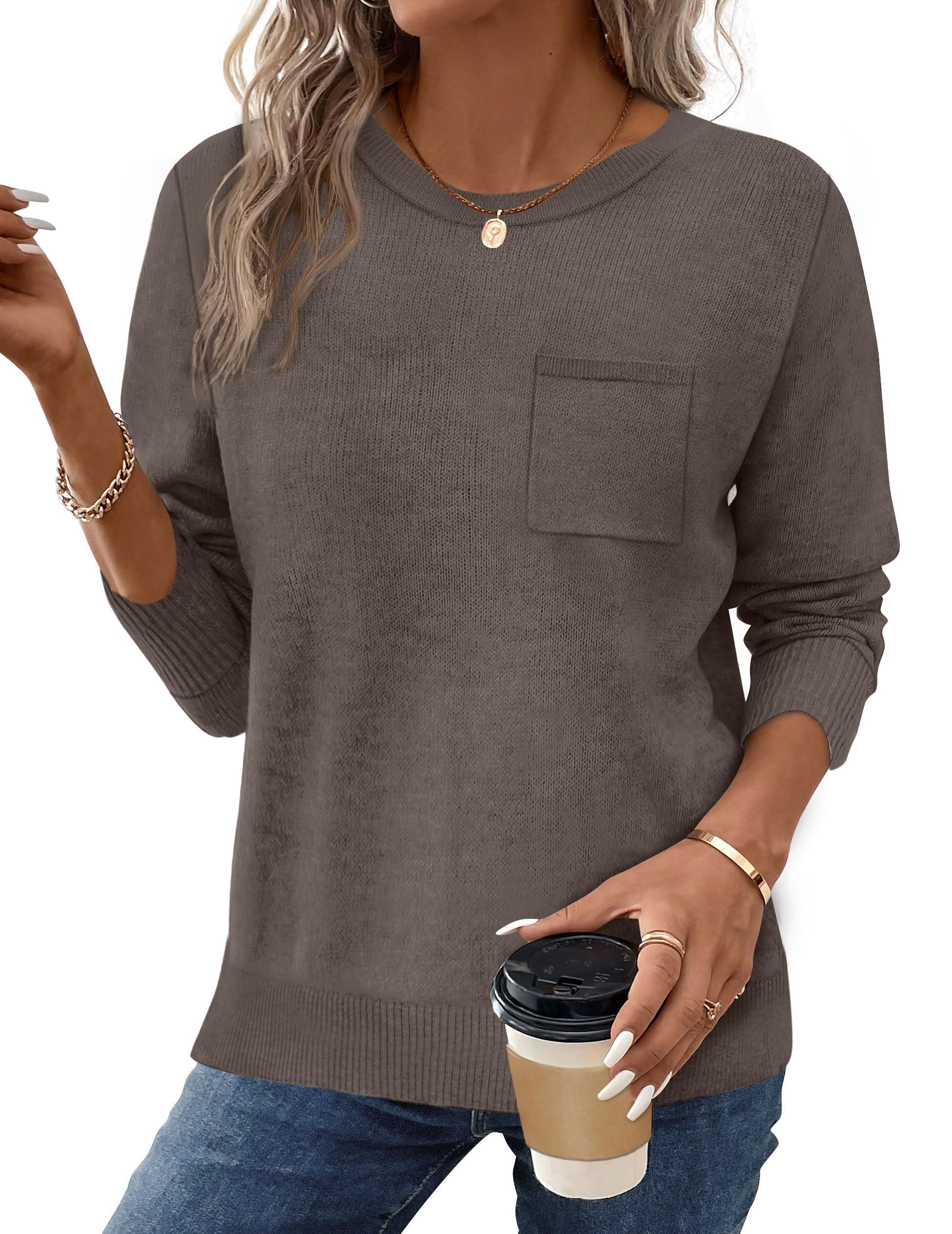 OFEEFAN Sweaters for Women Knitted Ribbed Casual Long Sleeve Crew Neck Pullover Basic Fall Fashion Outfits Tops 2025